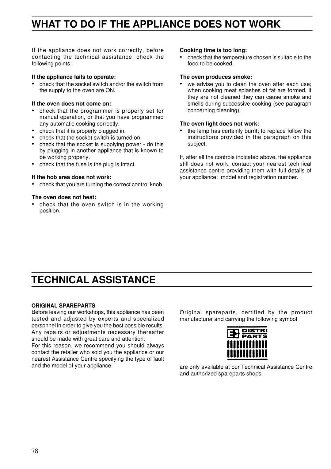 Electrolux Oven brochure What to do if the Appliance does not Work, Technical Assistance 