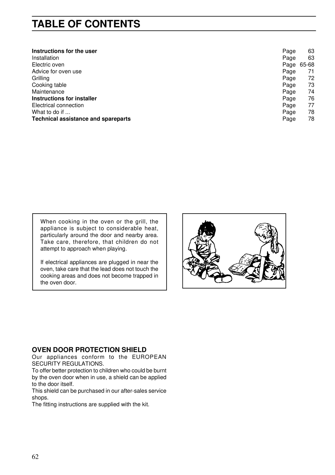 Electrolux Oven brochure Table of Contents 