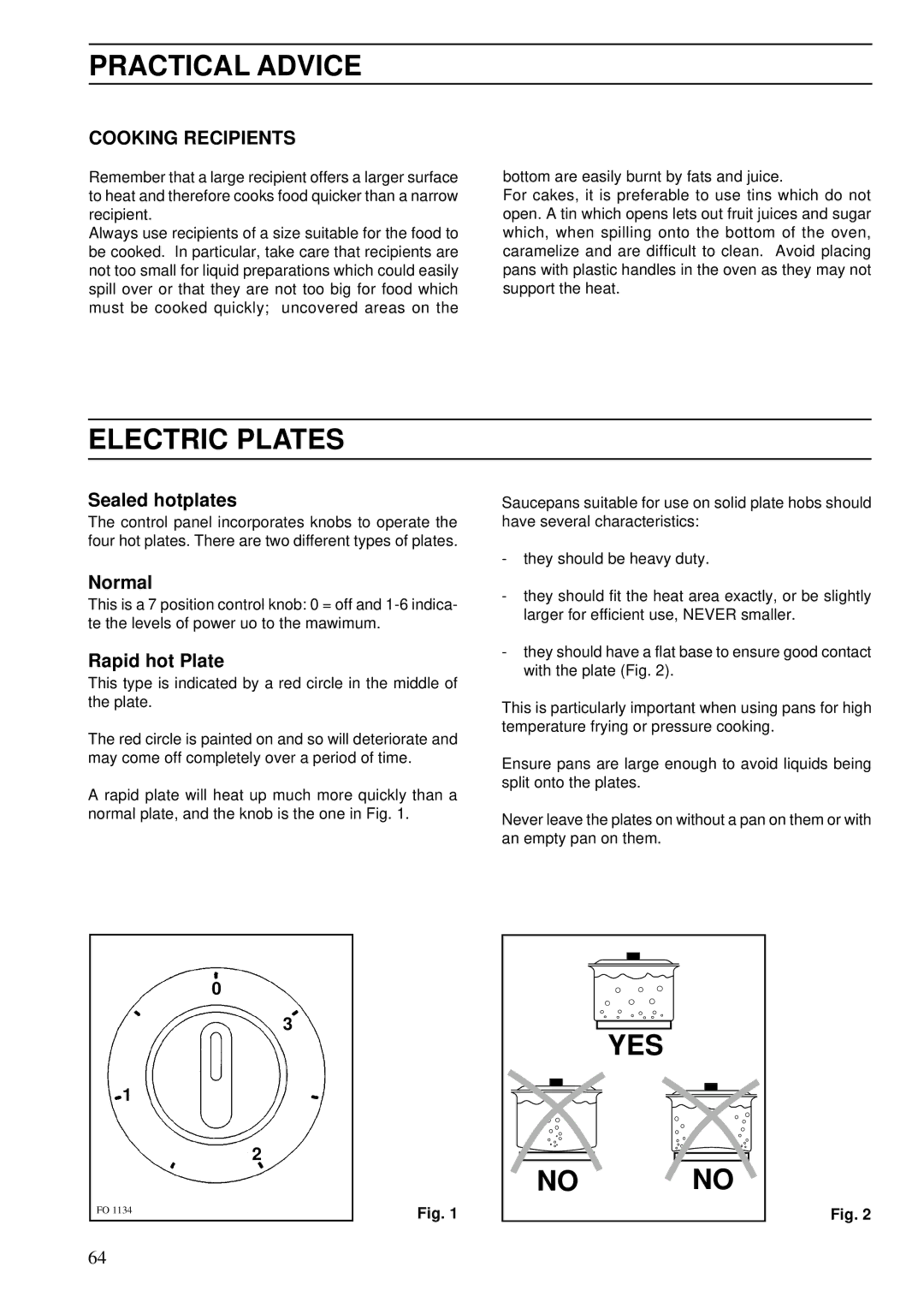 Electrolux Oven brochure Practical Advice, Electric Plates, YES No no, Cooking Recipients 