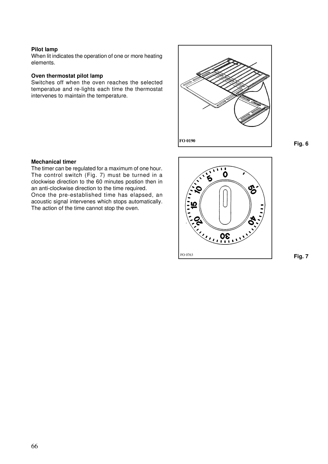 Electrolux brochure Pilot lamp, Oven thermostat pilot lamp, Mechanical timer 