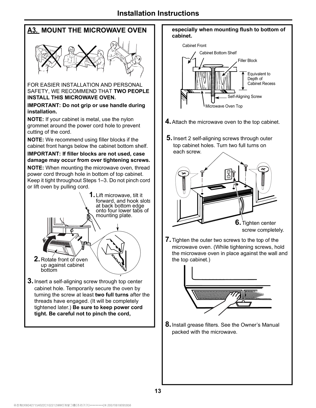 Electrolux Over The Range Microwave Oven A3. Mount the Microwave Oven, Install this Microwave Oven 