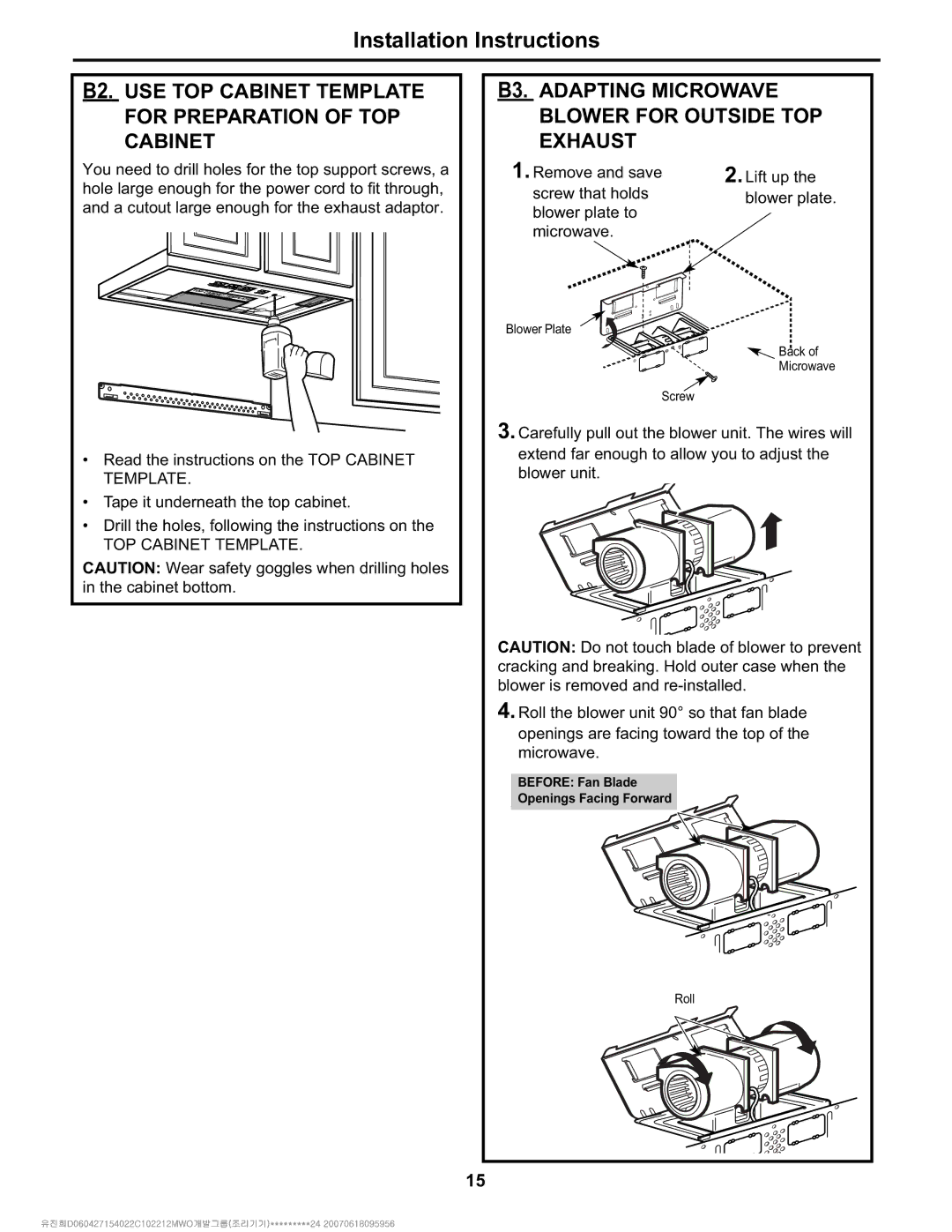 Electrolux Over The Range Microwave Oven B3. Adapting Microwave Blower for Outside TOP Exhaust, Blower plate to Microwave 