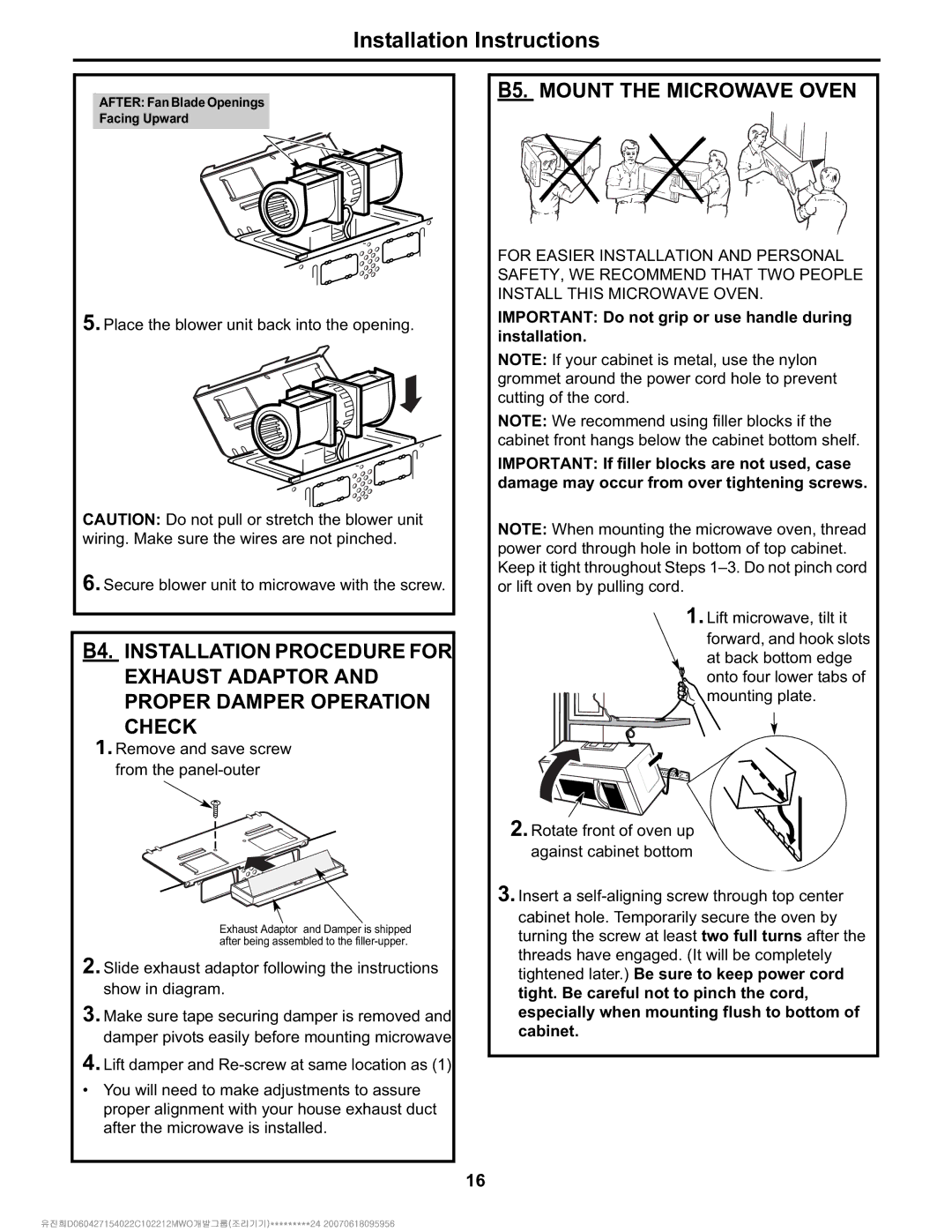 Electrolux Over The Range Microwave Oven B5. Mount the Microwave Oven, Onto four lower tabs of mounting plate 