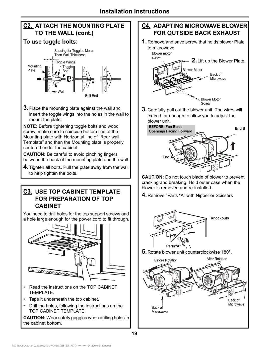 Electrolux Over The Range Microwave Oven C2. Attach the Mounting Plate, To the Wall, C3. USE TOP Cabinet Template 