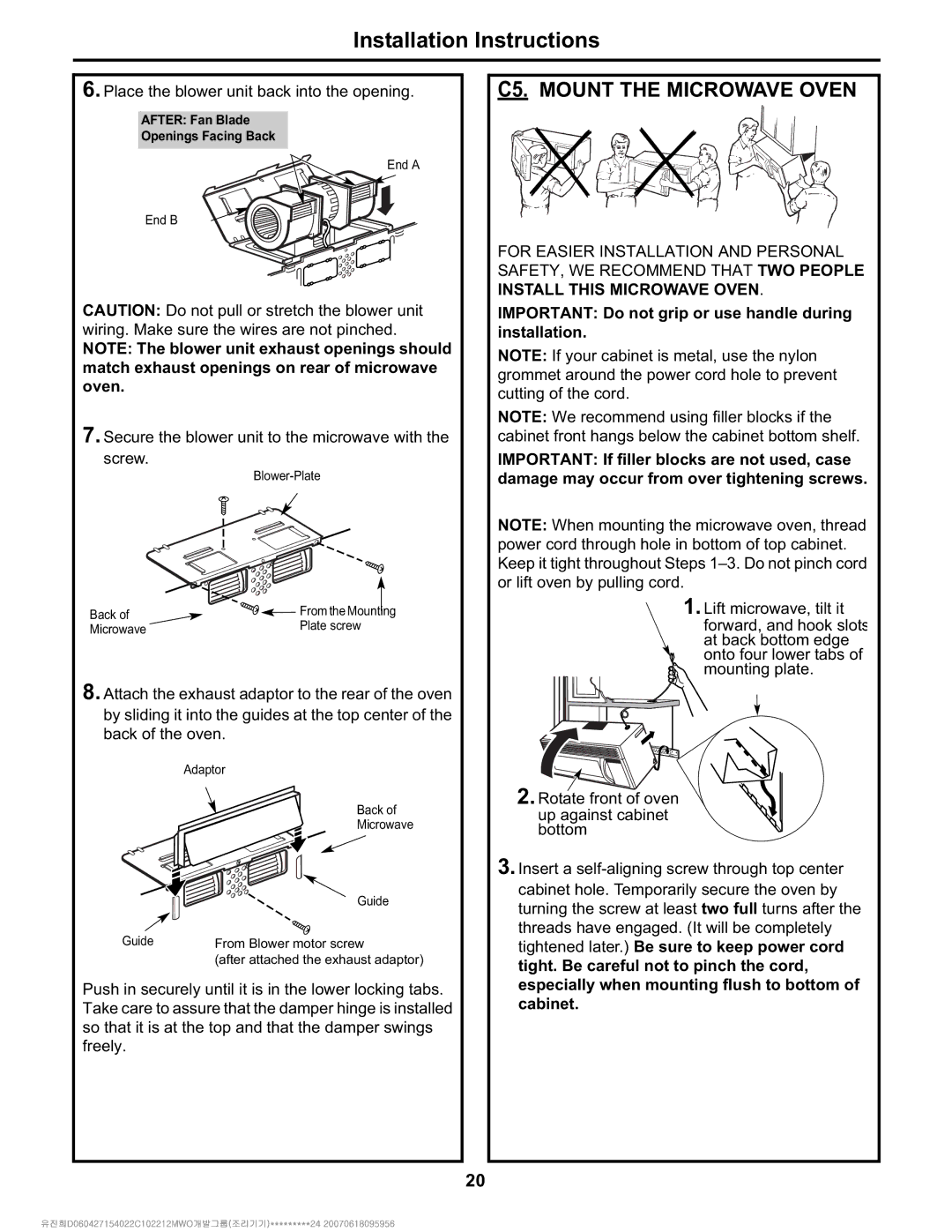 Electrolux Over The Range Microwave Oven C5. Mount the Microwave Oven, Place the blower unit back into the opening 