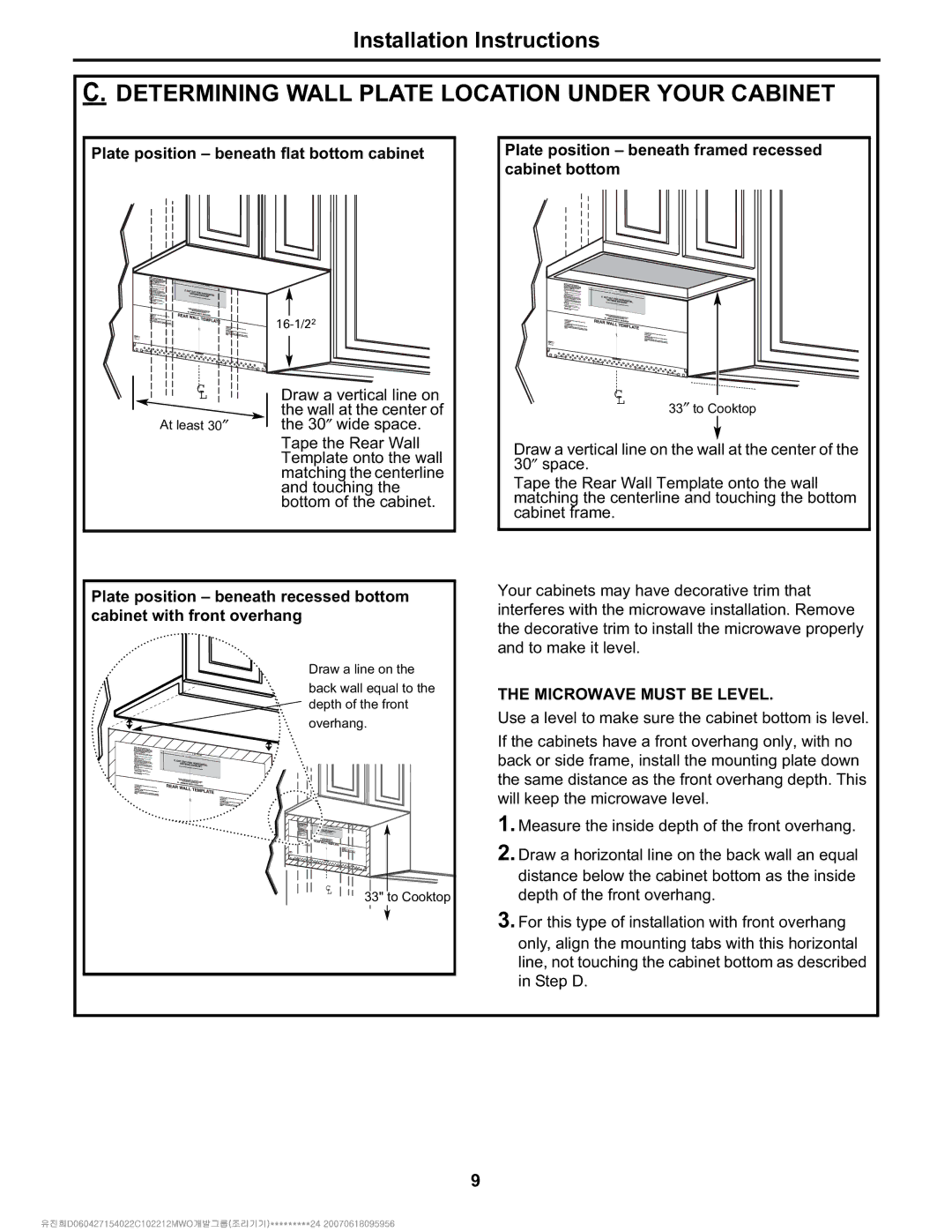 Electrolux Over The Range Microwave Oven Determining Wall Plate Location Under Your Cabinet, Microwave Must be Level 