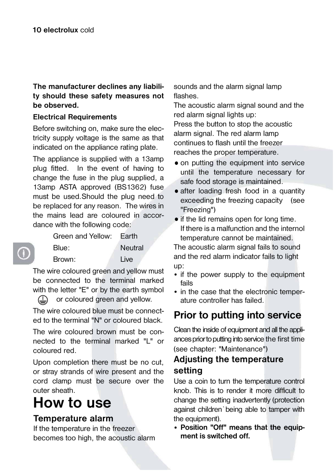 Electrolux P3 manual How to use, Temperature alarm, Adjusting the temperature setting, Or coloured green and yellow 