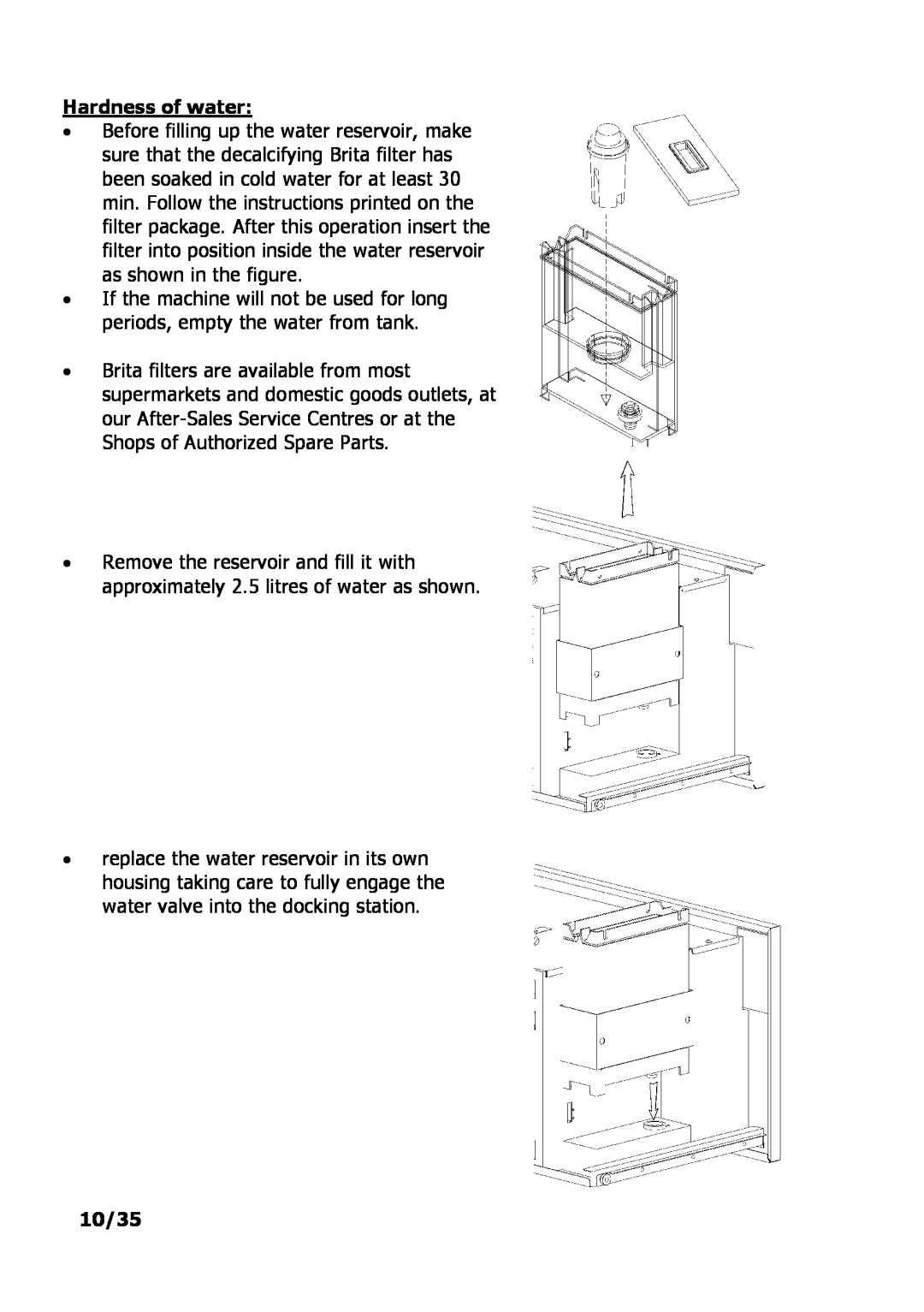 Electrolux PE 9038-m fww installation instructions Hardness of water, 10/35 