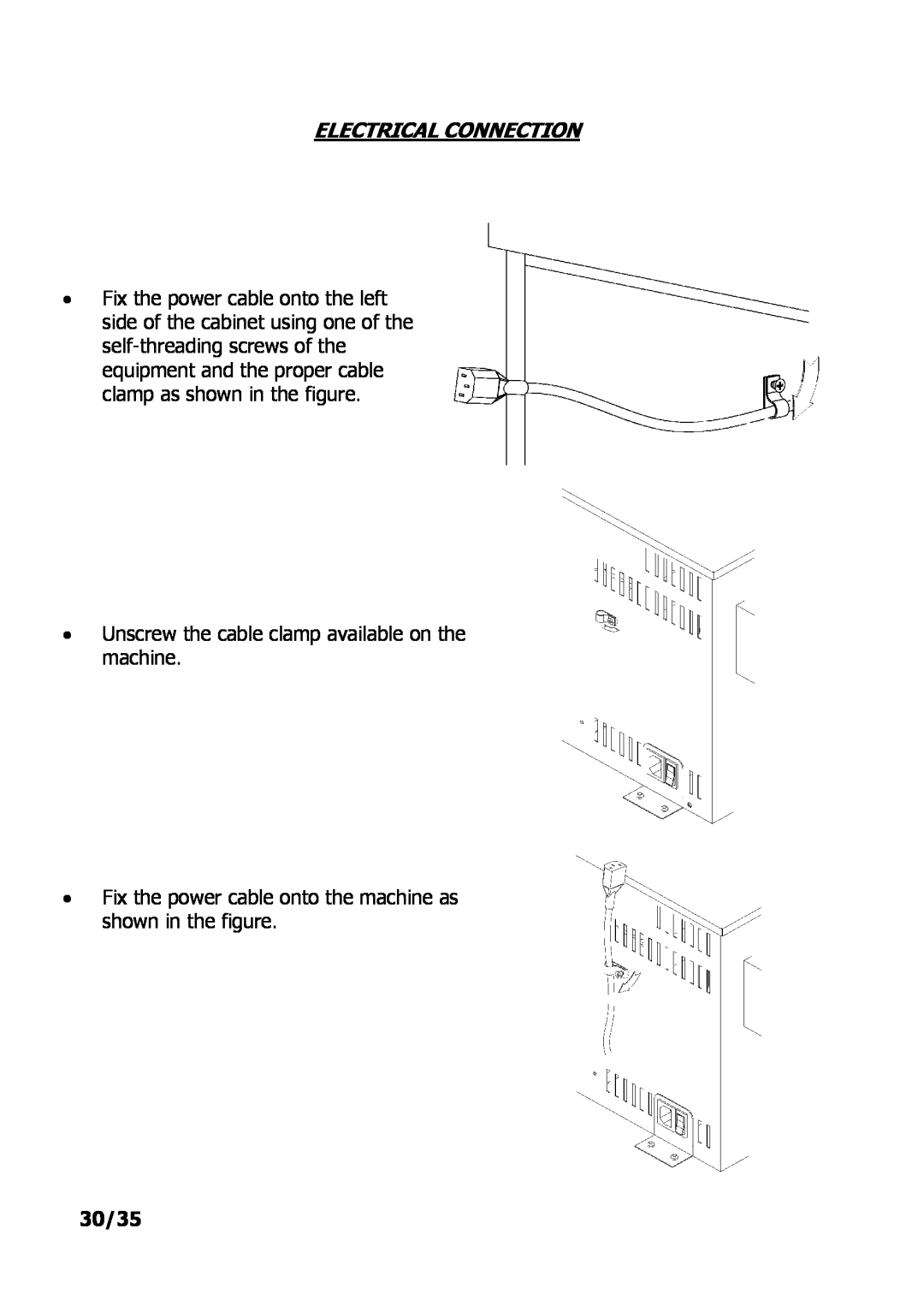 Electrolux PE 9038-m fww Electrical Connection, Unscrew the cable clamp available on the machine, 30/35 