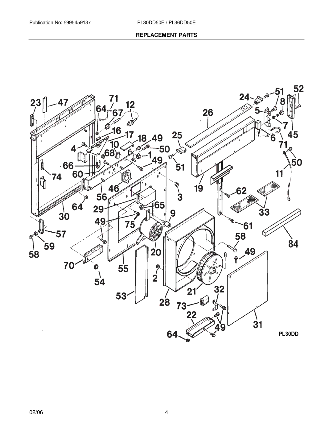 Electrolux PL36DD50EC, PL30DD50EC installation instructions Replacement Parts 