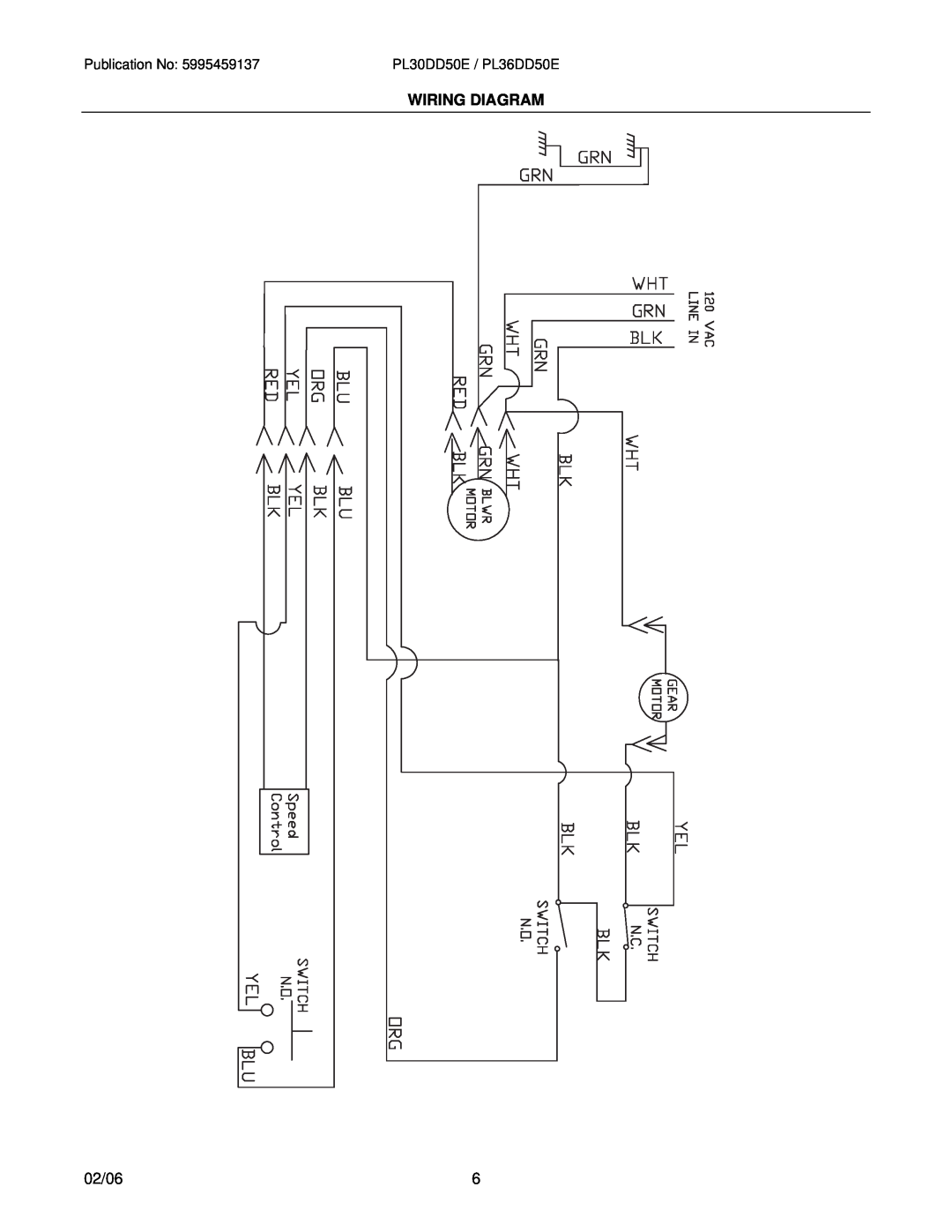 Electrolux PL36DD50EC, PL30DD50EC installation instructions Wiring Diagram, 02/06, PL30DD50E / PL36DD50E 