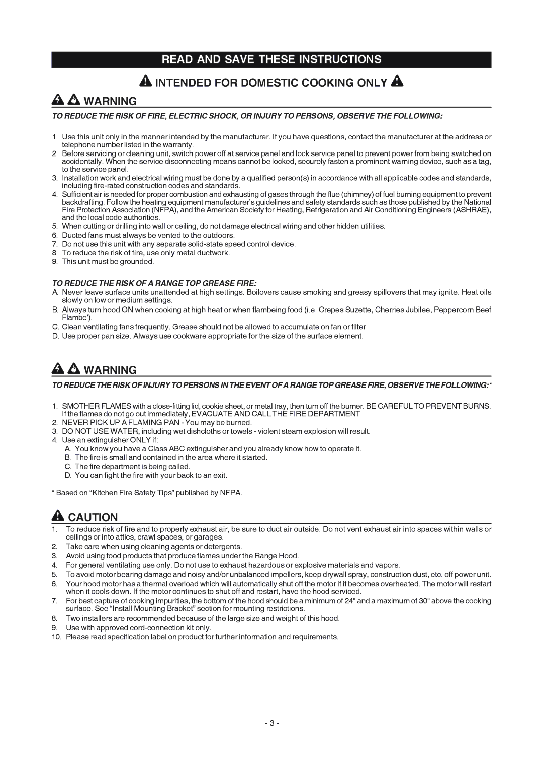 Electrolux PL36WC50EC manual Read and Save These Instructions, Intended for Domestic Cooking only 