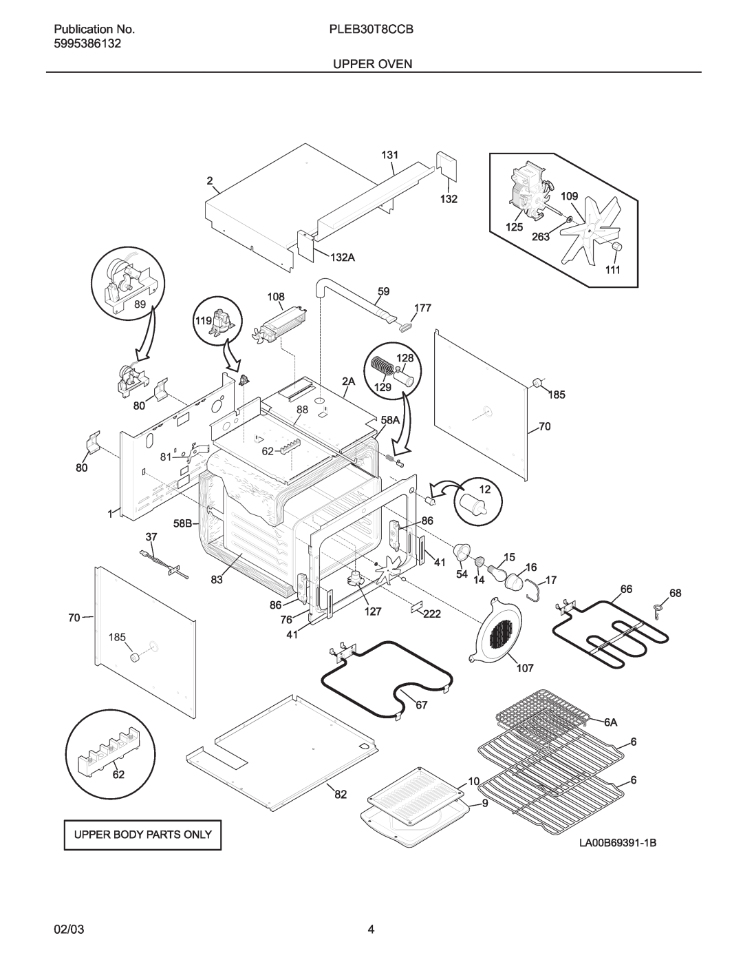 Electrolux instruction sheet Upper Oven, Publication No, PLEB30T8CCB, 5995386132, 02/03 