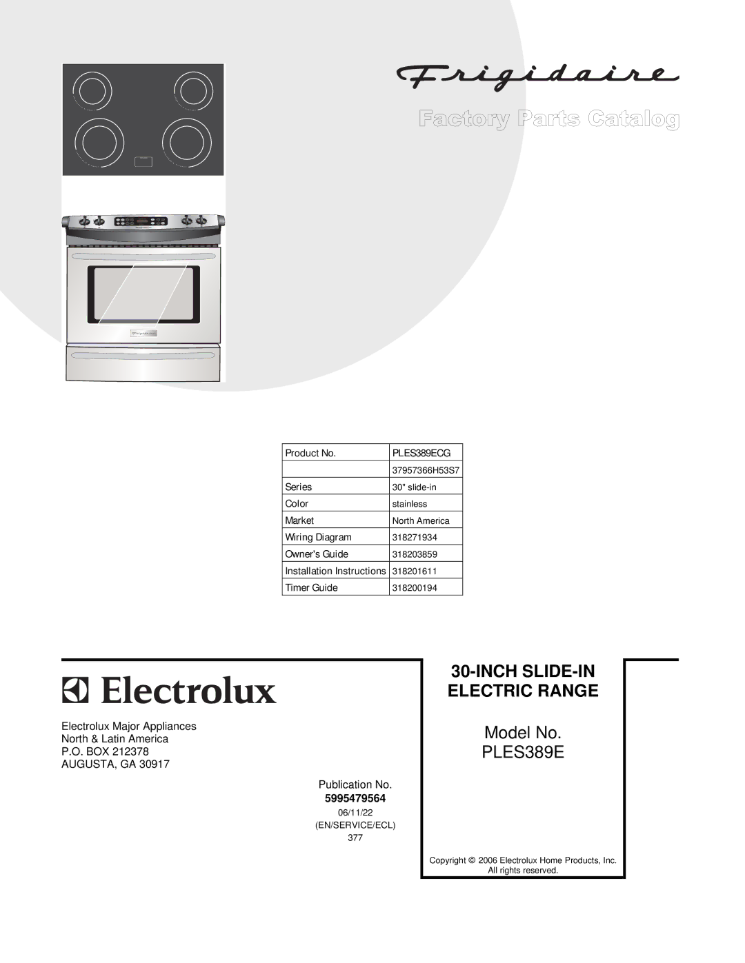 Electrolux PLES389E installation instructions Inch SLIDE-IN Electric Range 