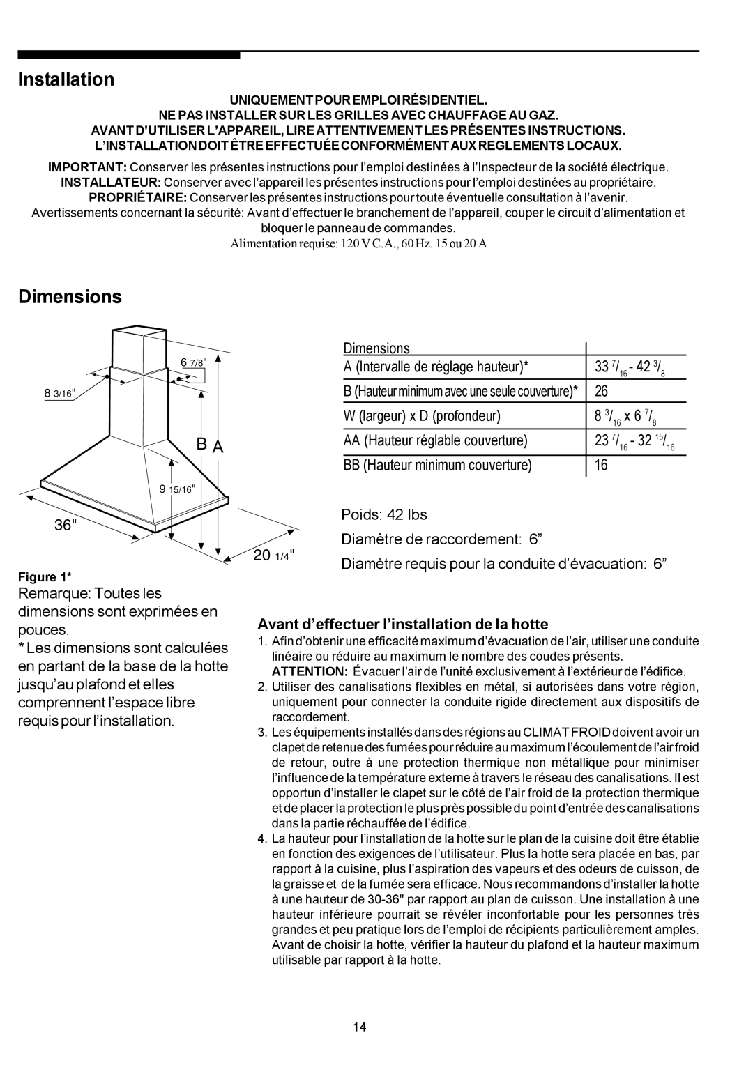 Electrolux PLHV36W6CC manual Dimensions, Installation, Uniquementpouremploirésidentiel 