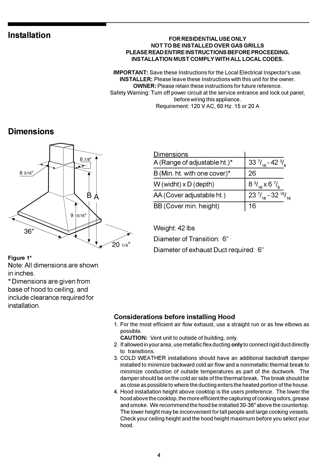 Electrolux PLHV36W6CC manual Installation Dimensions 