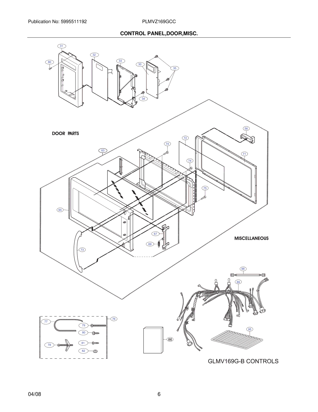 Electrolux PLMVZ169G installation instructions Control PANEL,DOOR,MISC 