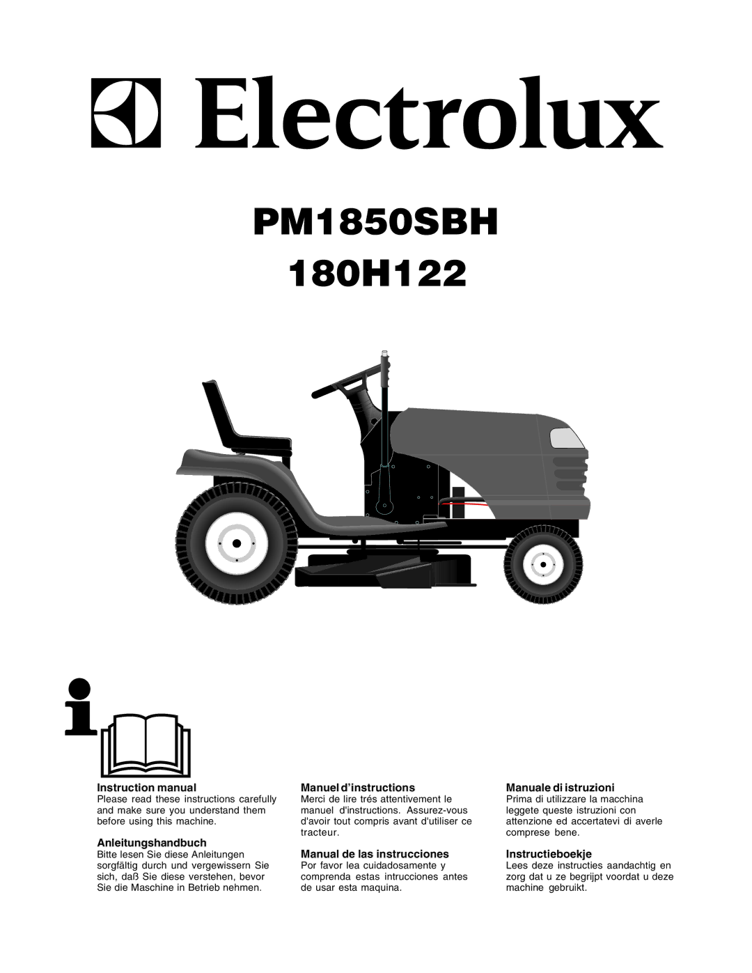 Electrolux 180H122, PM1850SBH instruction manual Anleitungshandbuch, Manuel d’instructions, Manual de las instrucciones 