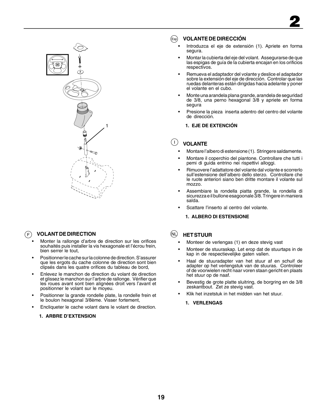 Electrolux 180H122, PM1850SBH instruction manual Volant DE Direction, Esp Volante DE Dirección, NL HET Stuur 