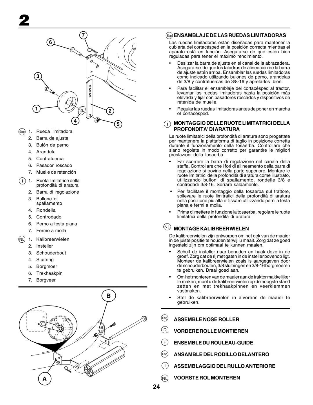 Electrolux PM1850SBH NL Montage Kalibreerwielen, Assemble Nose Roller, Vordere Rolle Montieren, Ensemble DU ROULEAU-GUIDE 