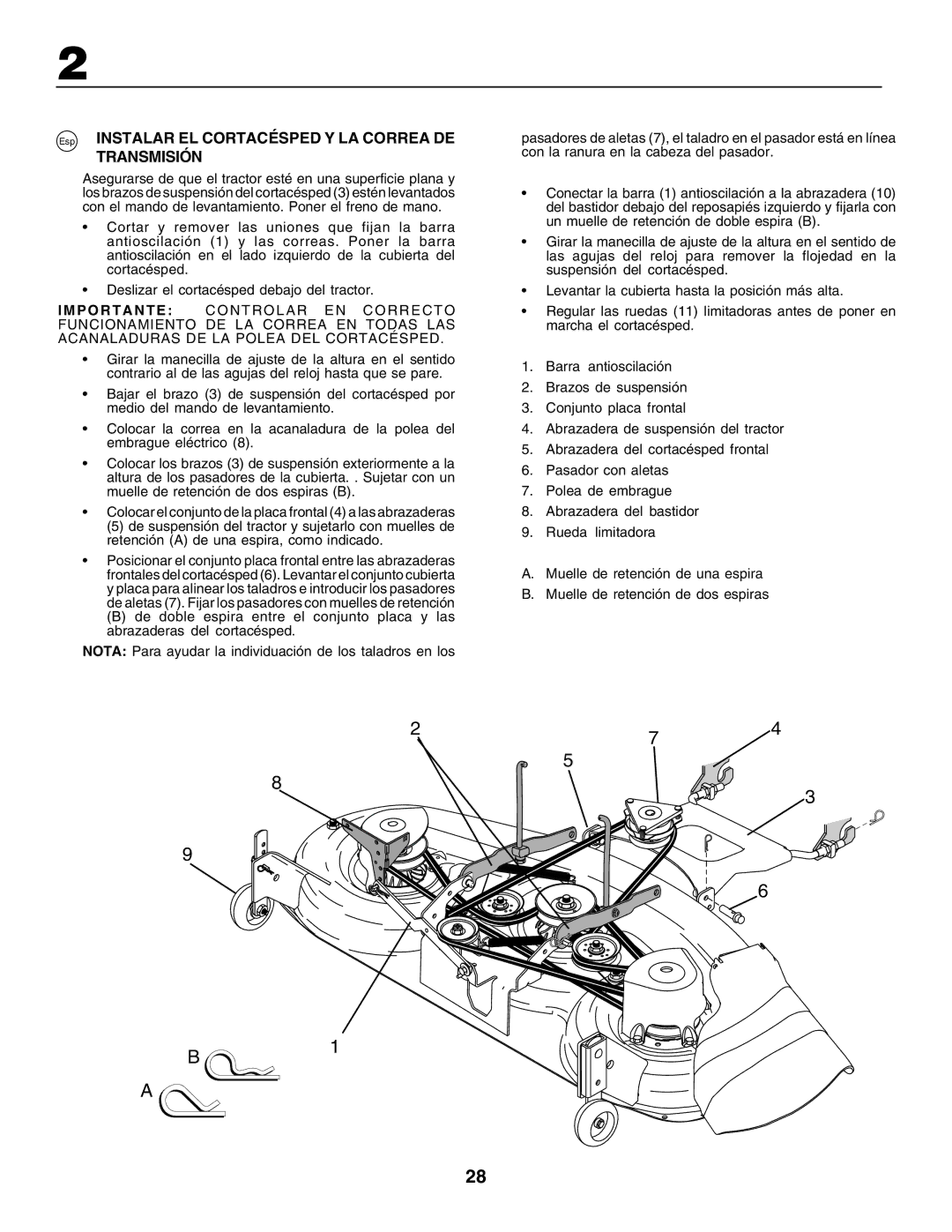 Electrolux PM1850SBH, 180H122 instruction manual Esp Instalar EL Cortacésped Y LA Correa DE, Transmisión 