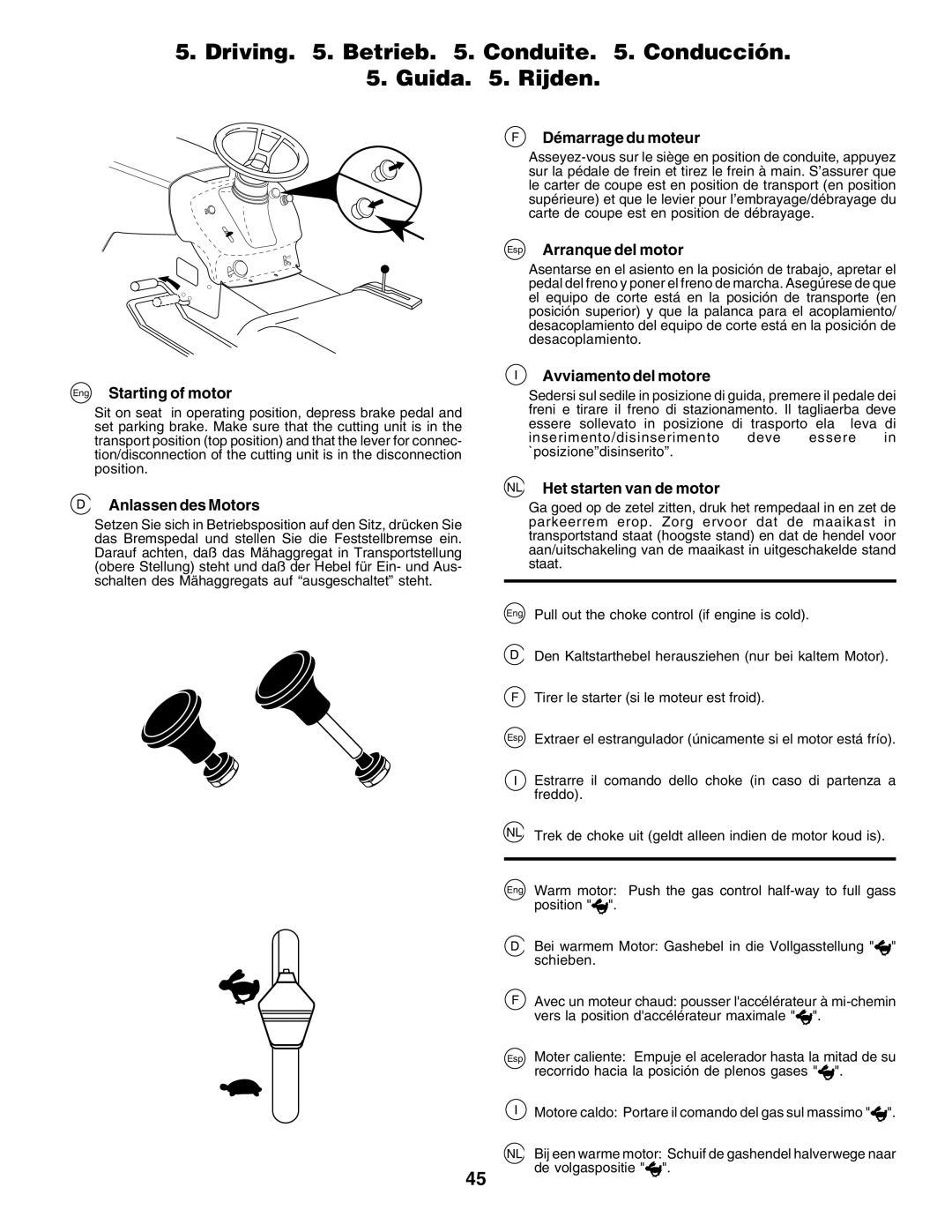 Electrolux 180H122, PM1850SBH instruction manual Driving . Betrieb . Conduite . Conducción Guida . Rijden 