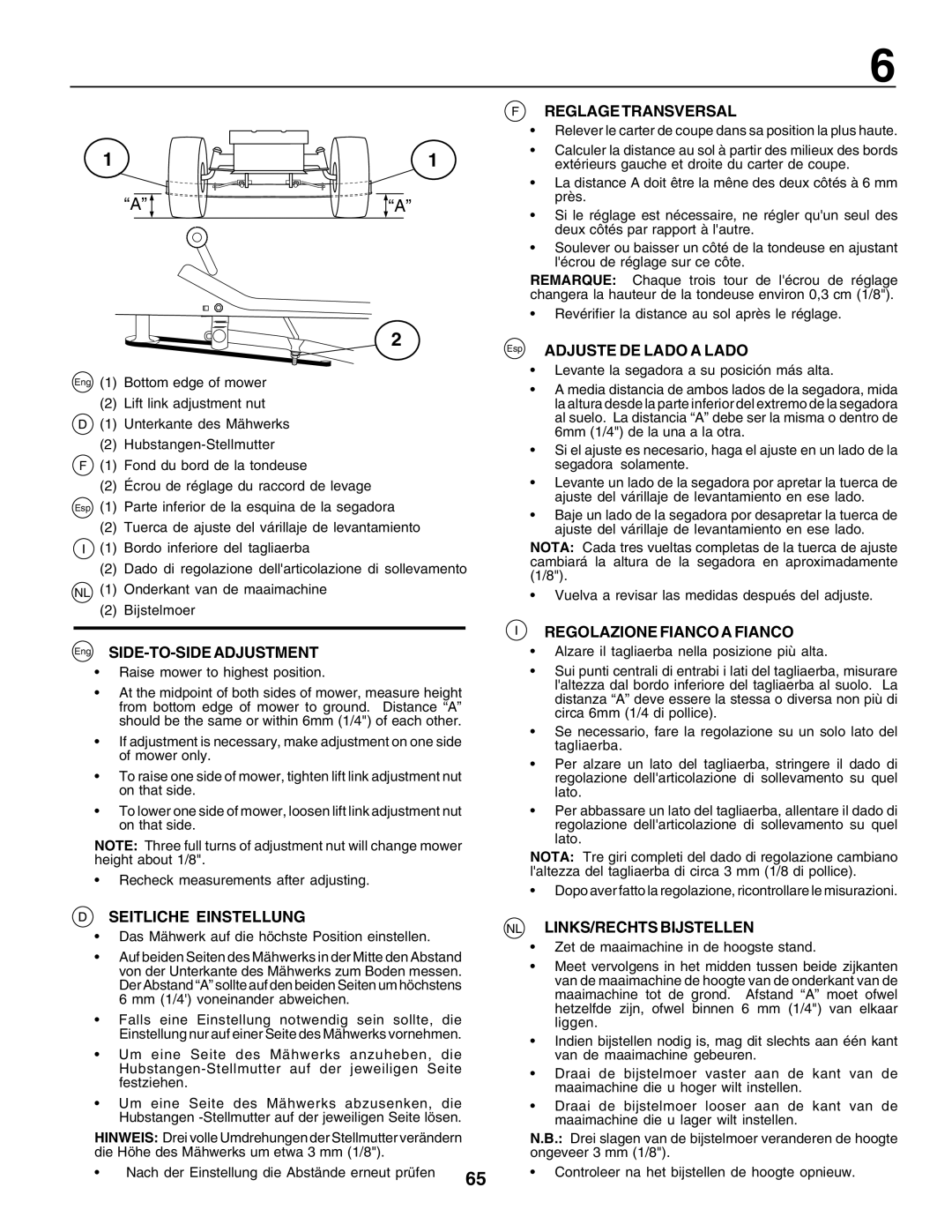 Electrolux 180H122 Seitliche Einstellung, Reglage Transversal, Regolazione Fianco a Fianco, NL LINKS/RECHTS Bijstellen 