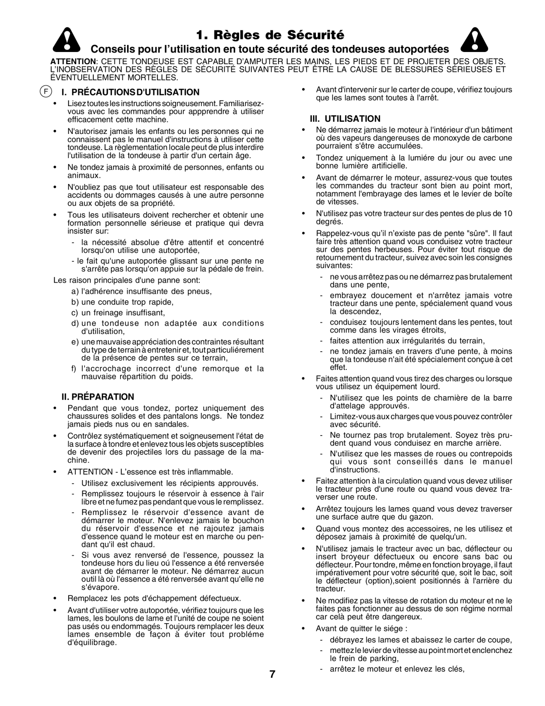 Electrolux 180H122, PM1850SBH Règles de Sécurité, Précautions Dutilisation, III. Utilisation, II. Préparation 