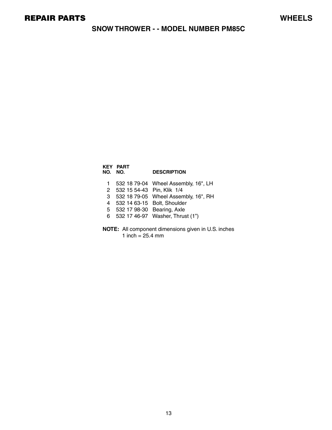 Electrolux PM85C manual Repair Parts 