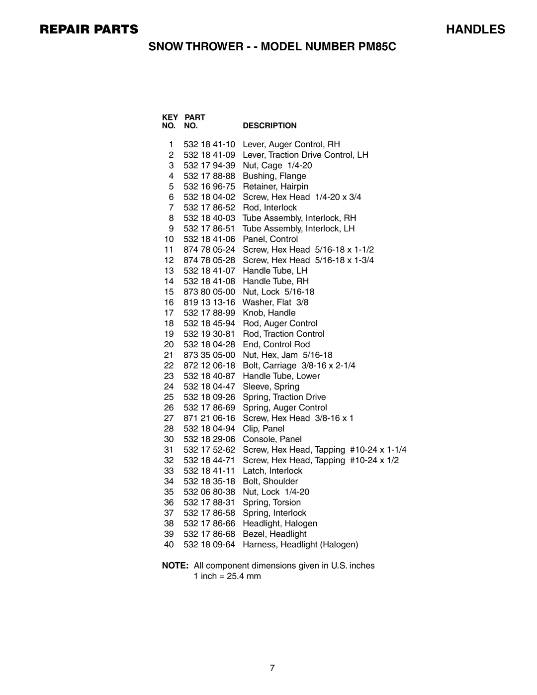 Electrolux PM85C manual Repair Parts 