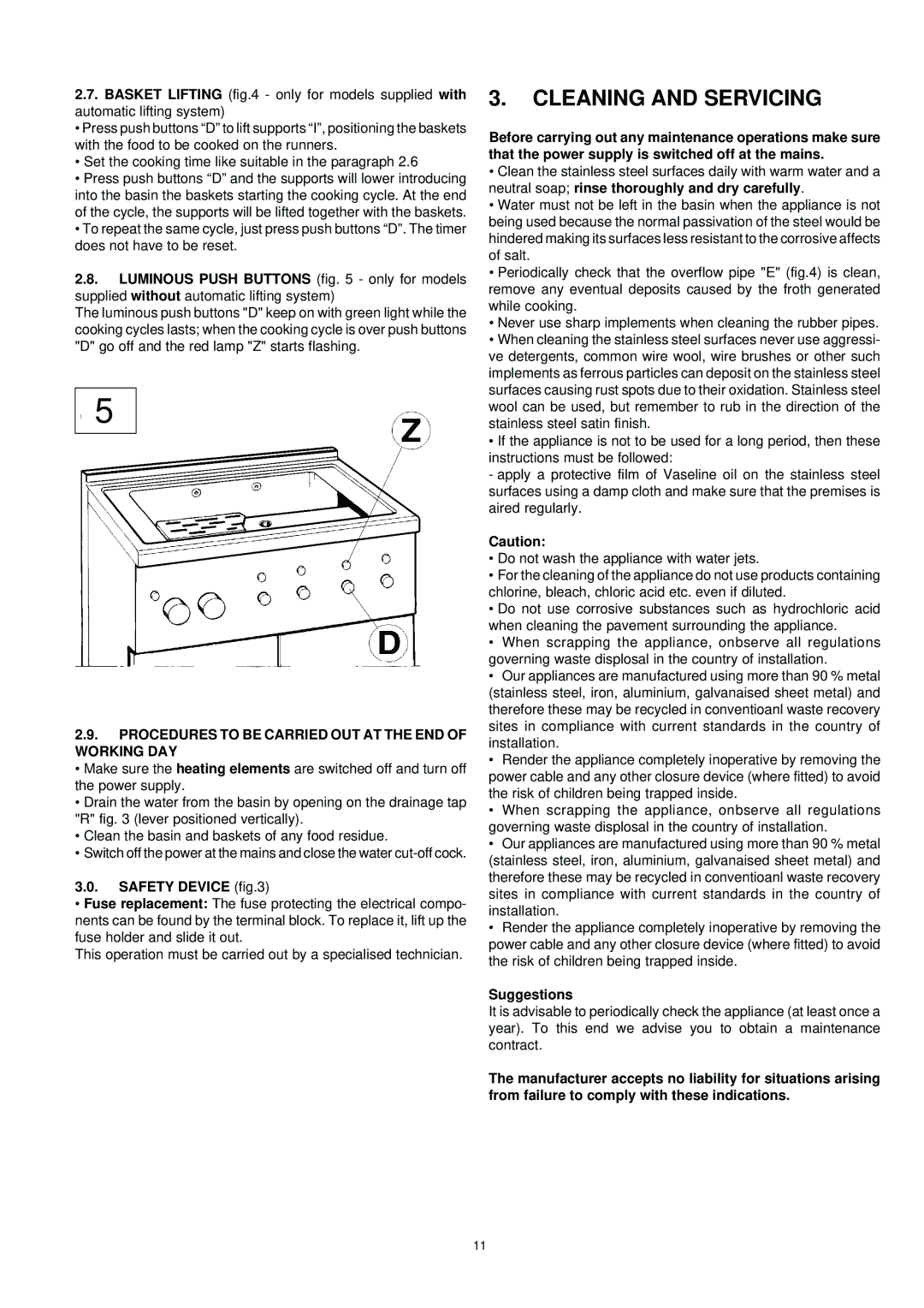 Electrolux PR 700 manual Cleaning and Servicing, Procedures to be Carried OUT AT the END of Working DAY, Safety Device 