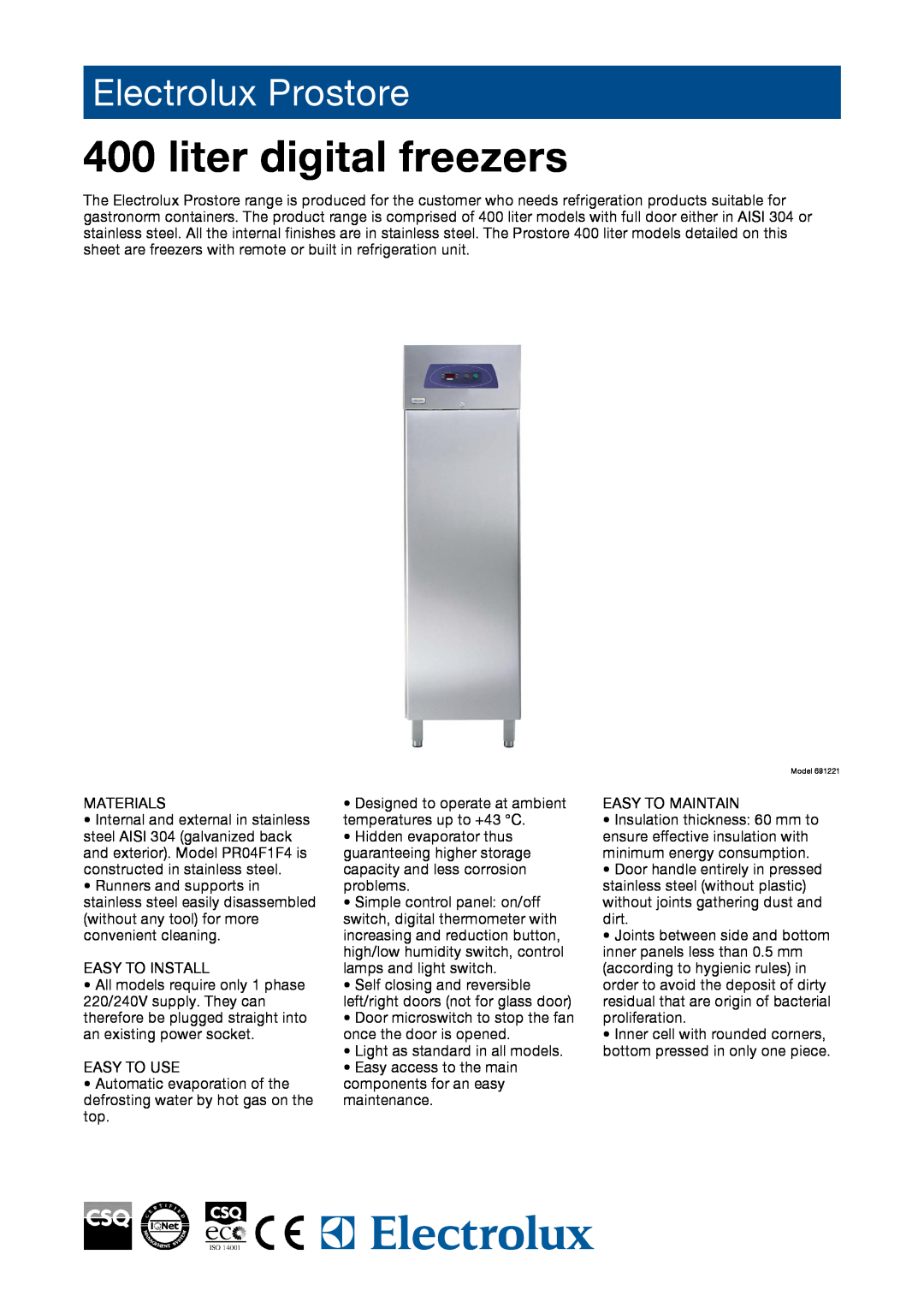 Electrolux PR04F1FR, 691222, 691221 manual liter digital freezers, Electrolux Prostore 