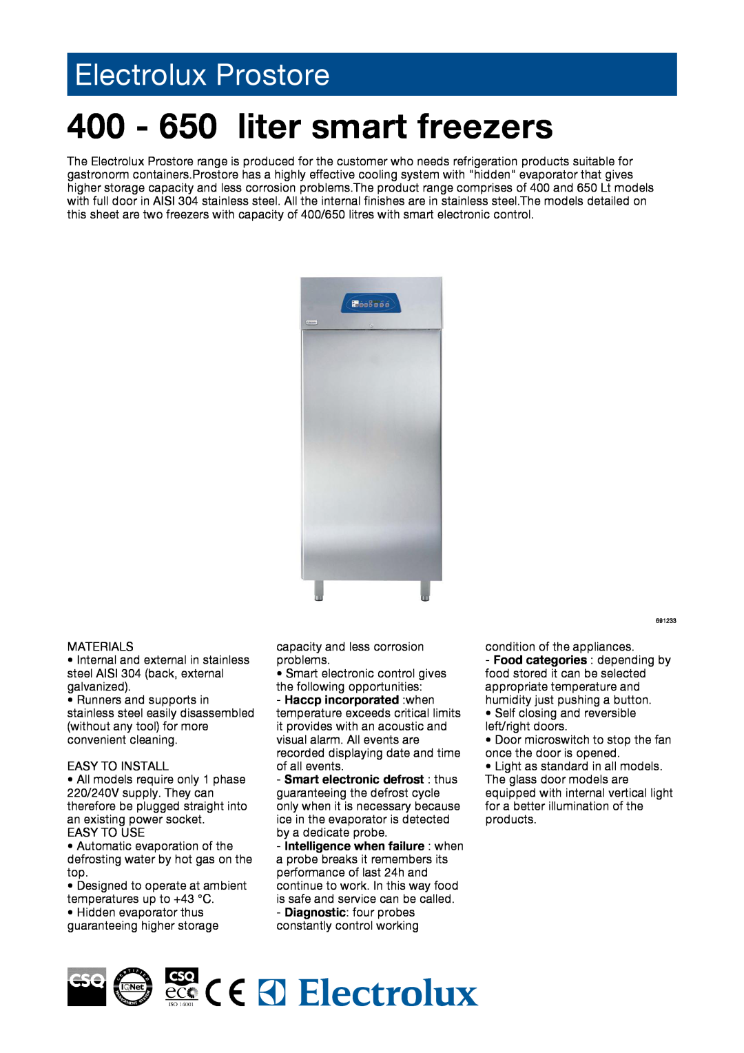 Electrolux PR06FE1F, PR04FE1F, 691233, 691234 manual 400 - 650 liter smart freezers, Electrolux Prostore 