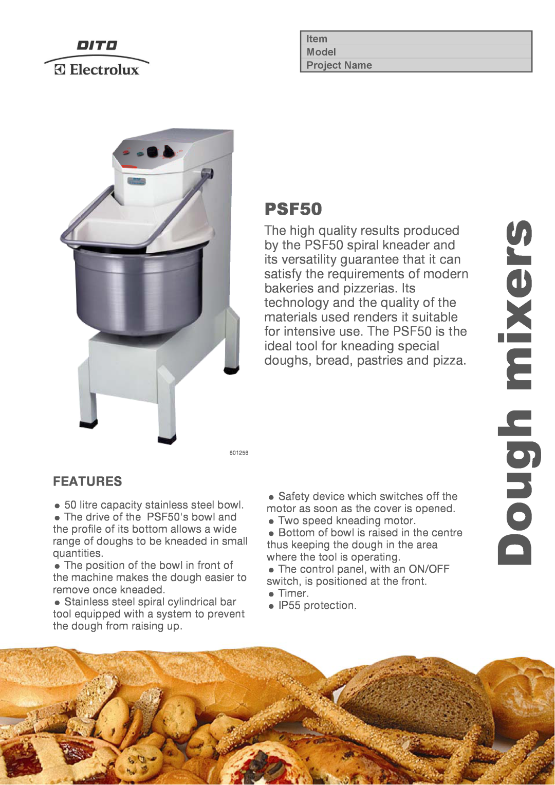 Electrolux PSF50 manual mixers, Features, Dough 