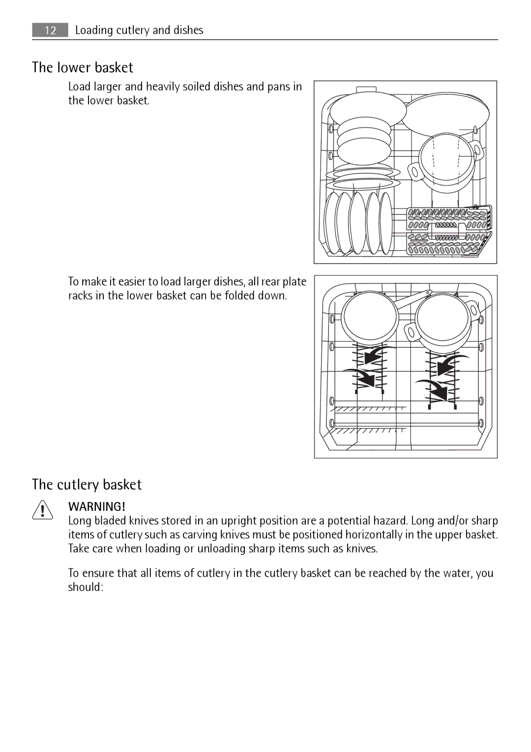 Electrolux QB 5201 user manual Lower basket, Cutlery basket, Loading cutlery and dishes 