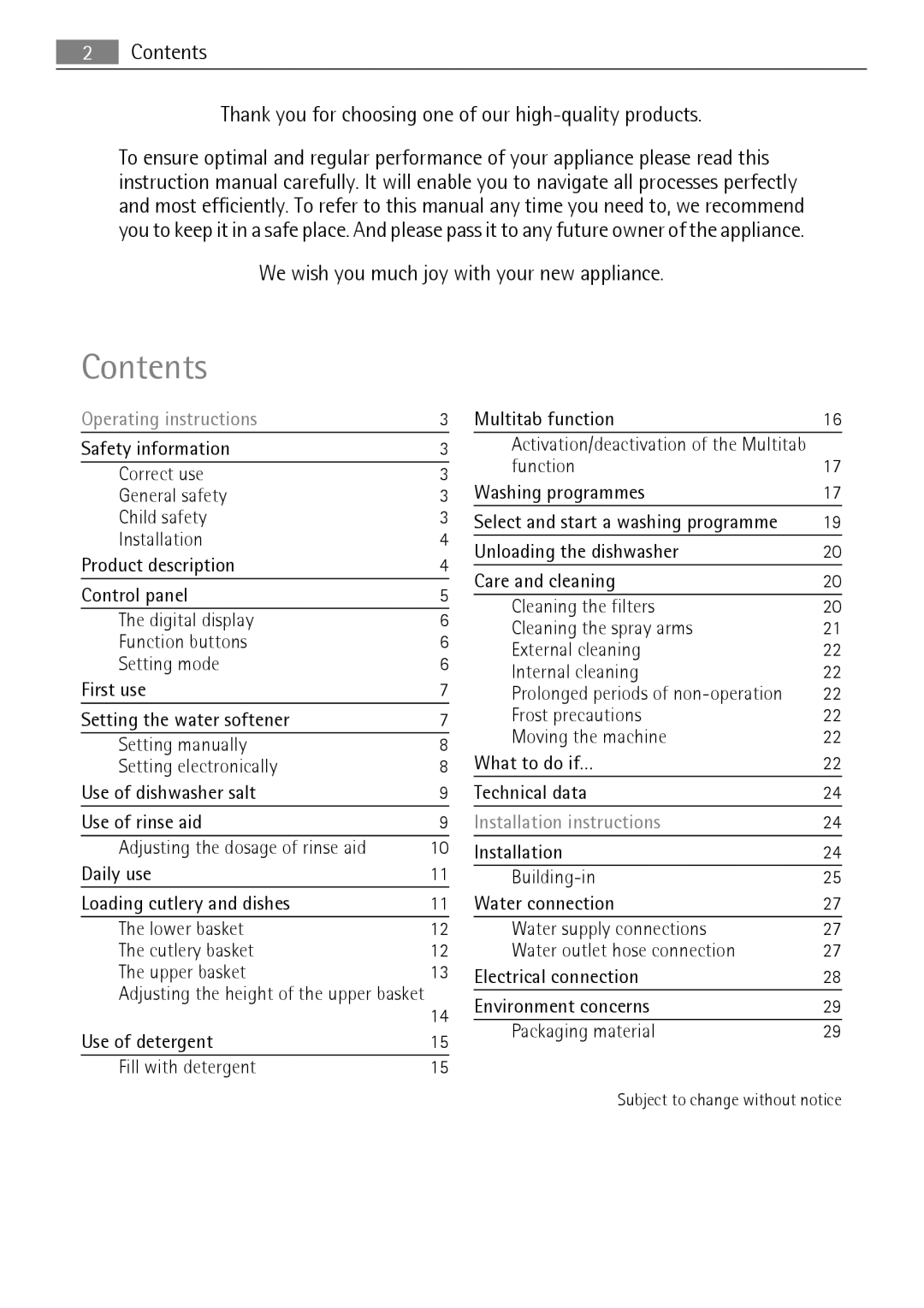 Electrolux QB 5201 user manual Contents 