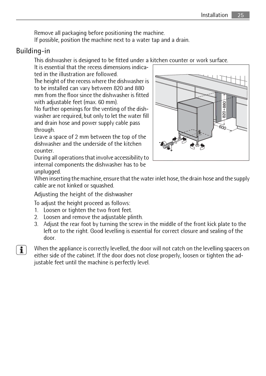 Electrolux QB 5201 user manual Building-in 