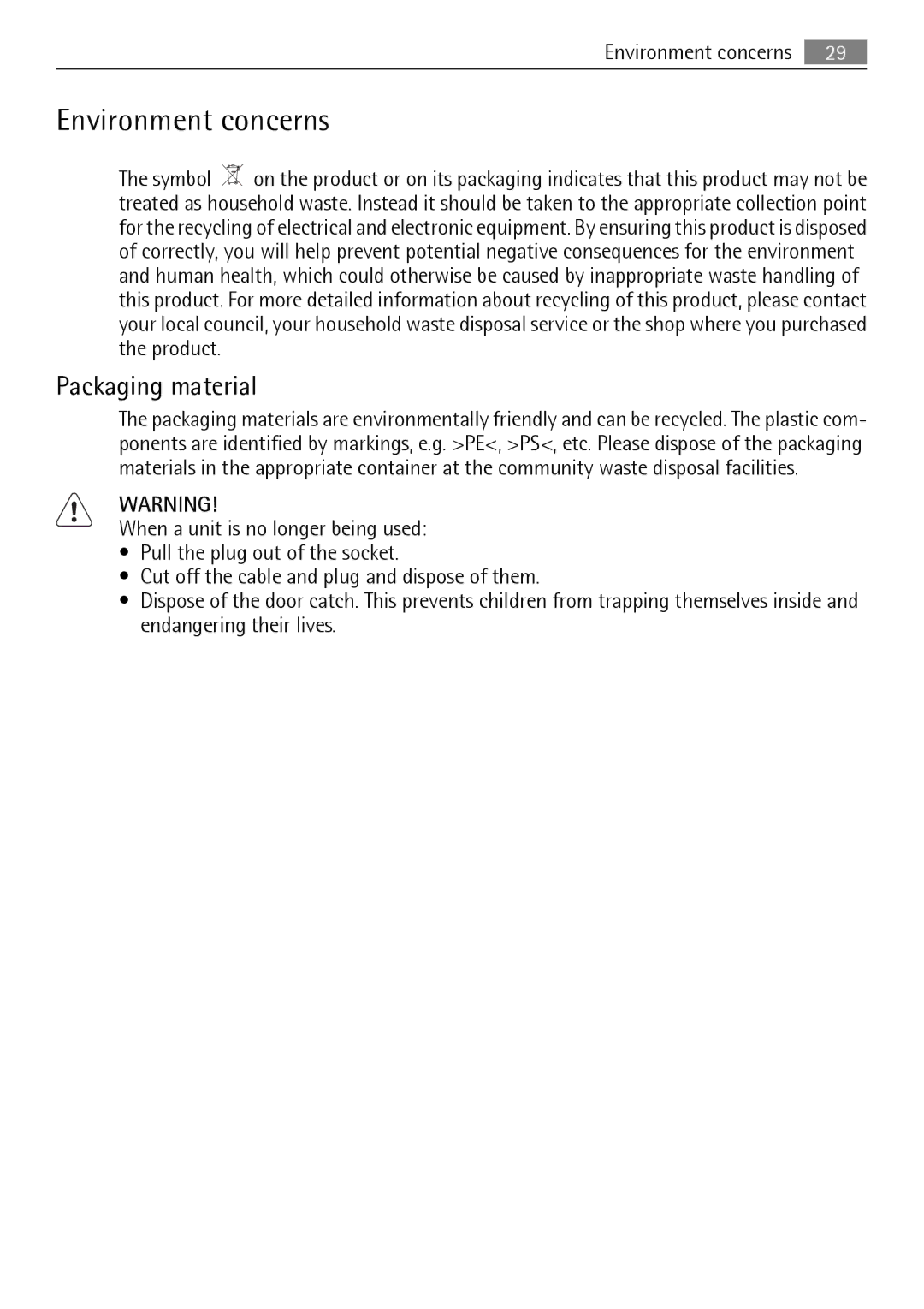 Electrolux QB 5201 user manual Environment concerns, Packaging material 