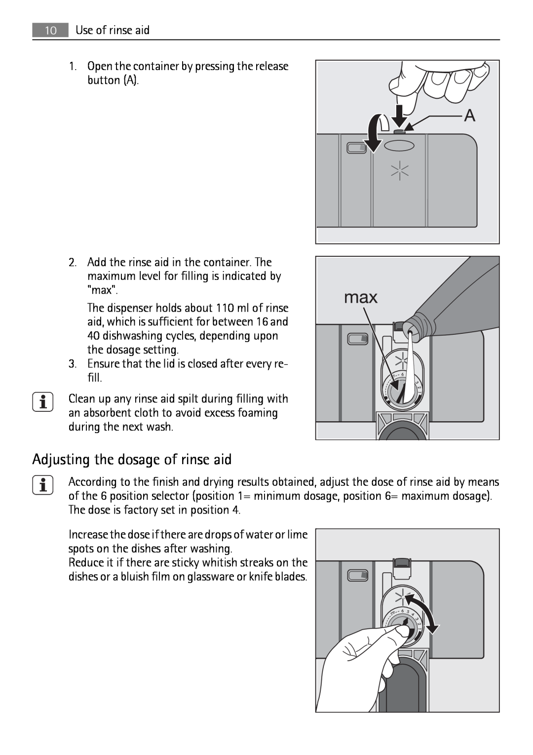 Electrolux QB 5201 user manual Adjusting the dosage of rinse aid 