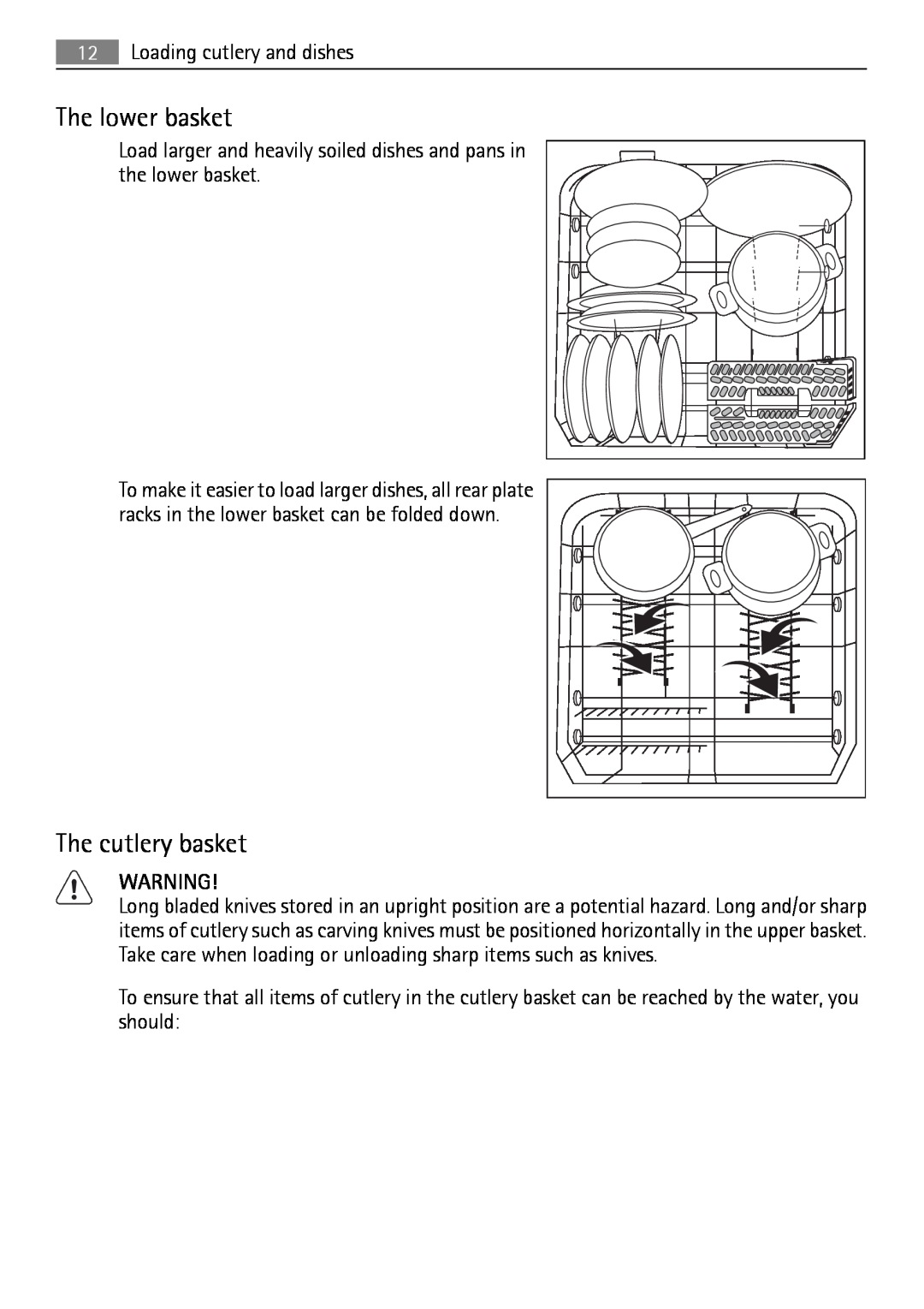 Electrolux QB 5201 user manual The lower basket, The cutlery basket, Loading cutlery and dishes 