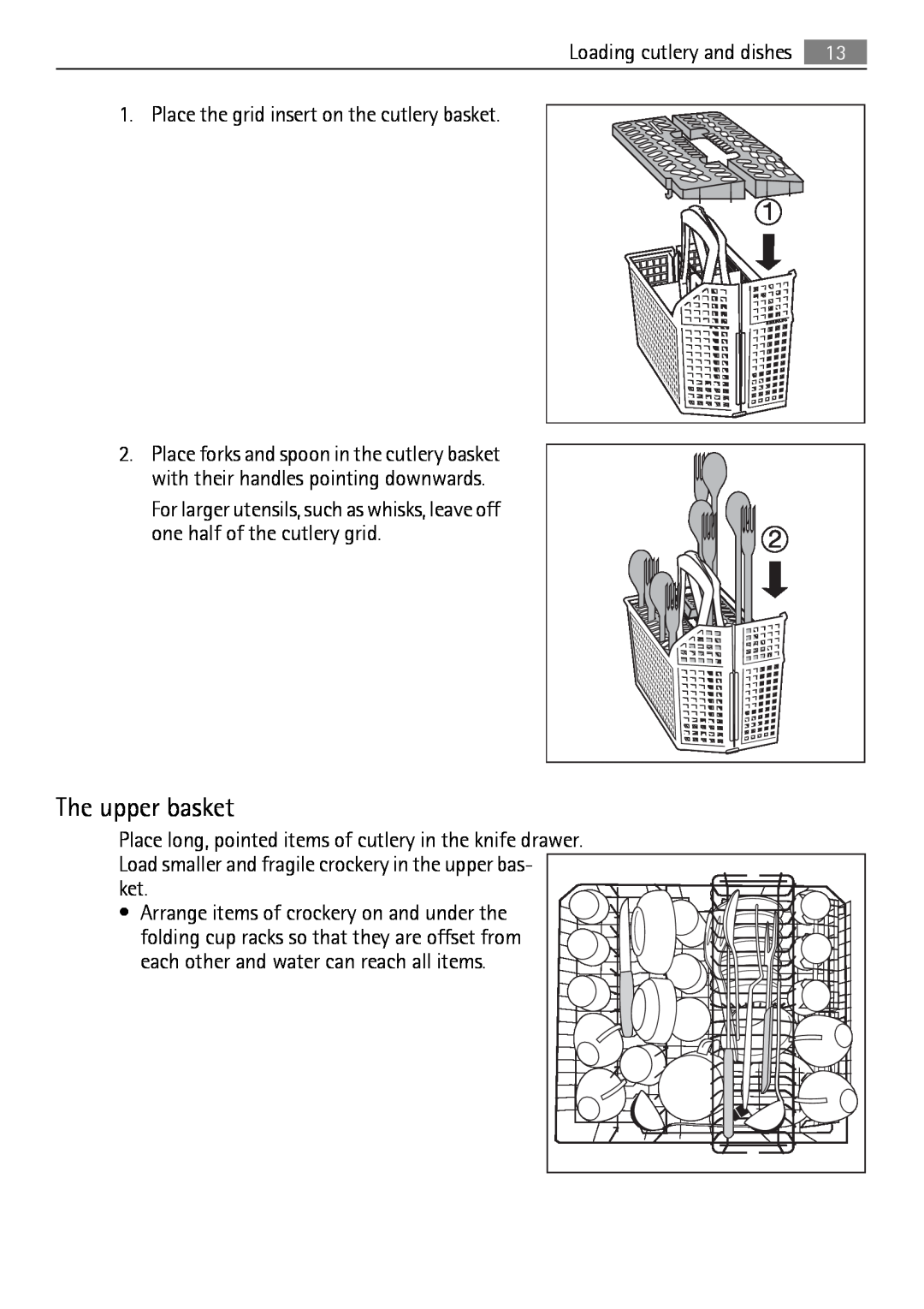 Electrolux QB 5201 user manual The upper basket, Place the grid insert on the cutlery basket 