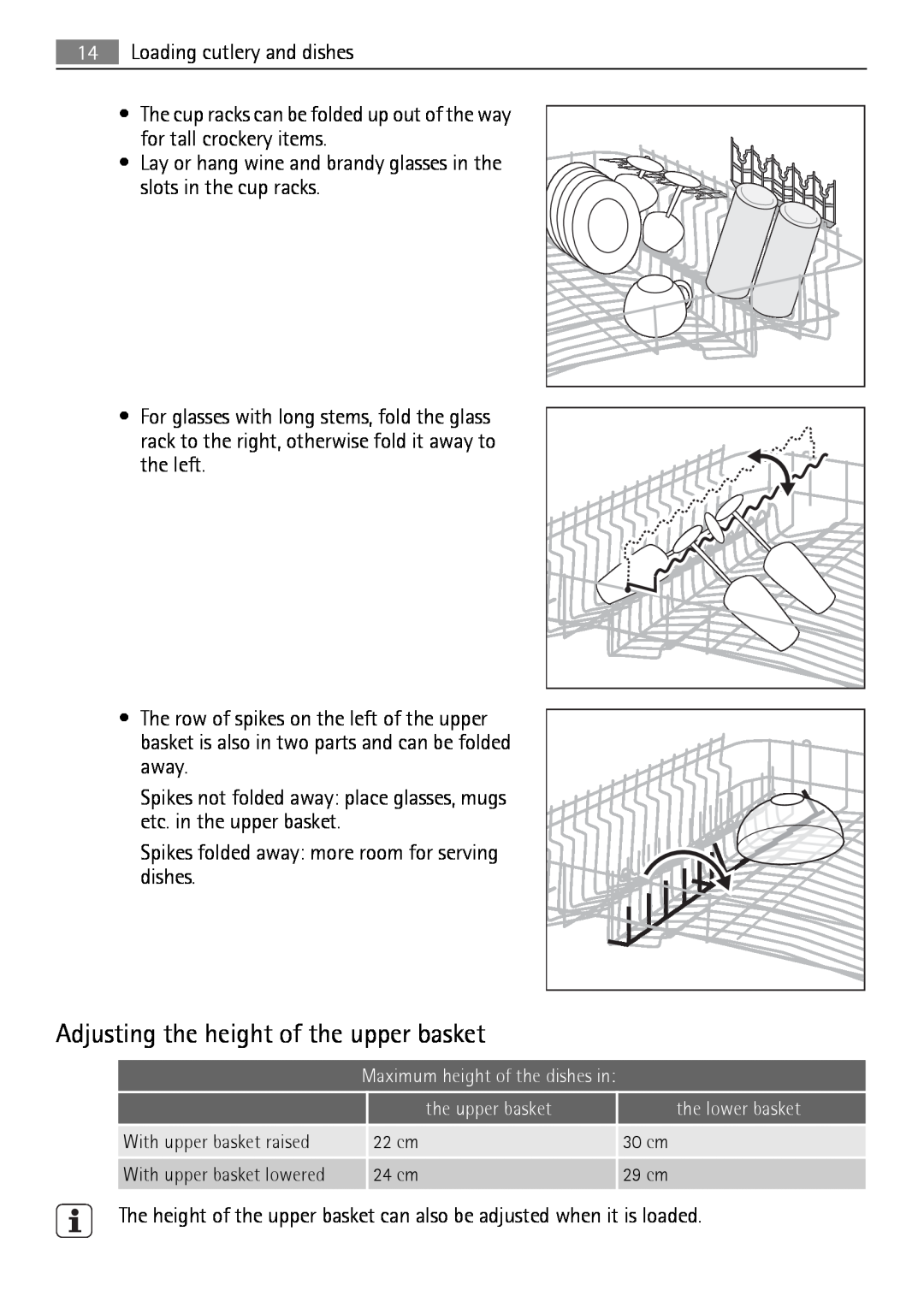 Electrolux QB 5201 user manual Adjusting the height of the upper basket 