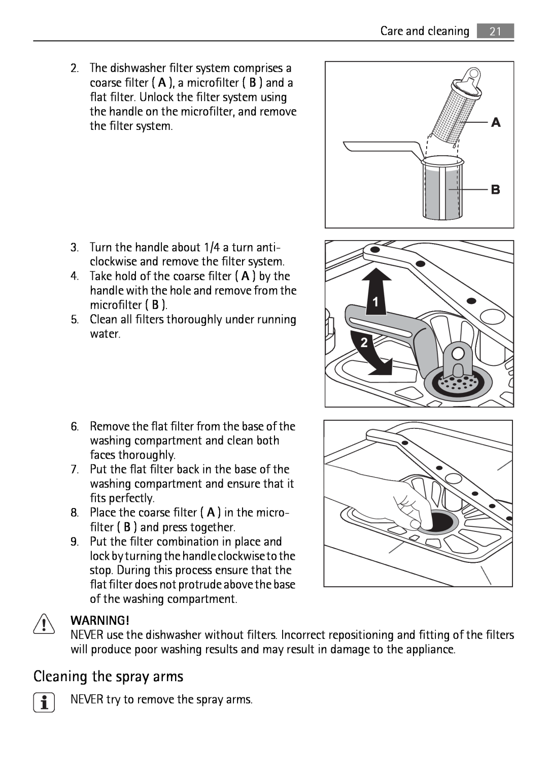 Electrolux QB 5201 user manual Cleaning the spray arms 