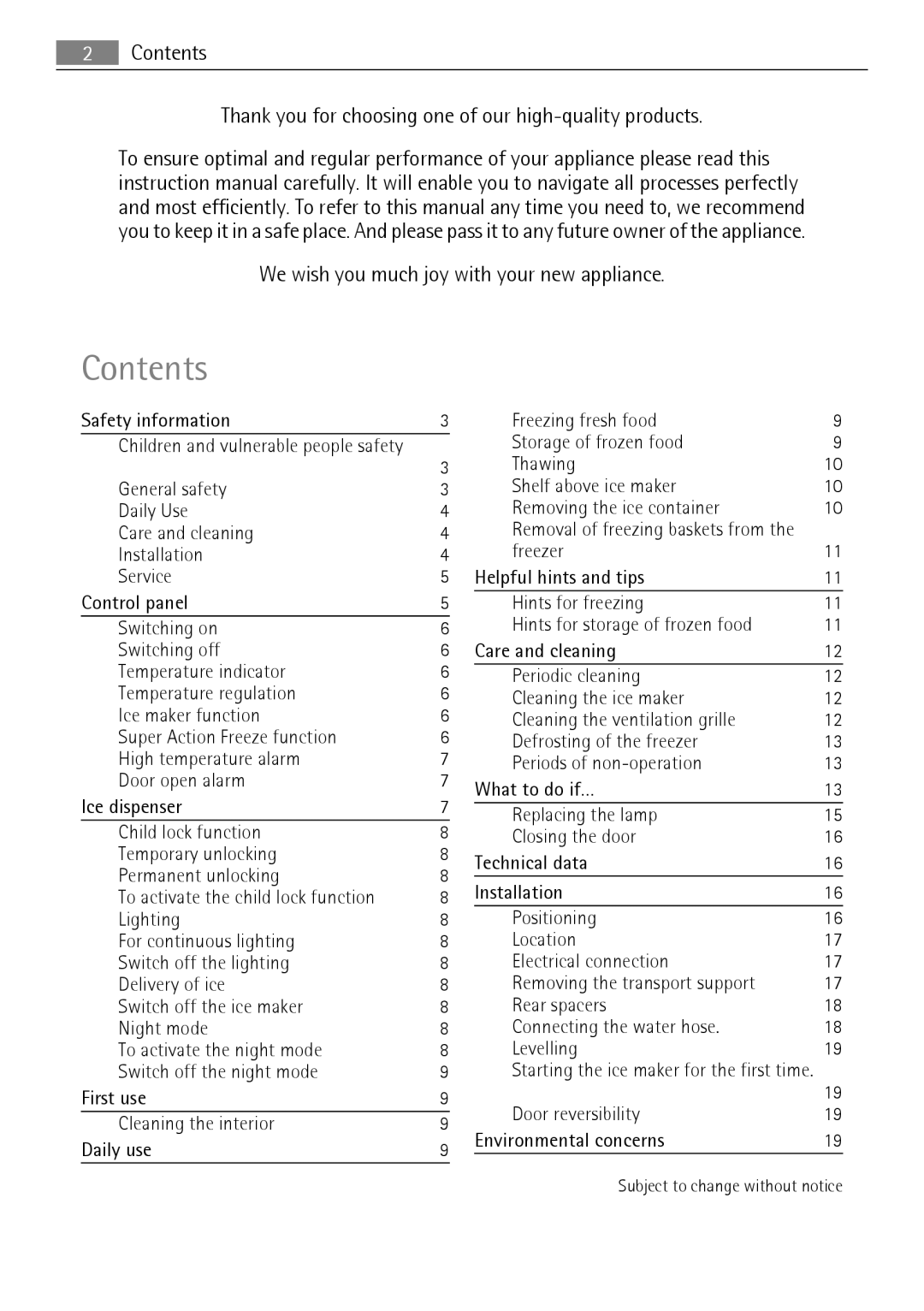 Electrolux QT3619FX, QT3549W, QT3619K, QT3549FX, QT3549K user manual Contents 