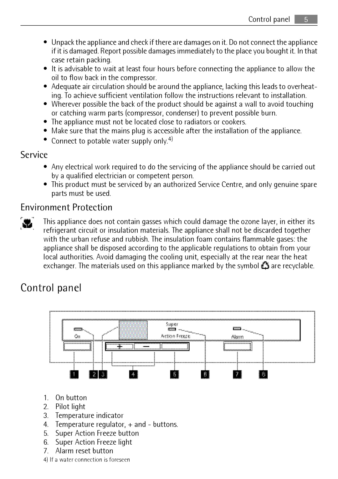 Electrolux QT3549W, QT3619K, QT3619FX, QT3549FX, QT3549K user manual Control panel, Service, Environment Protection 