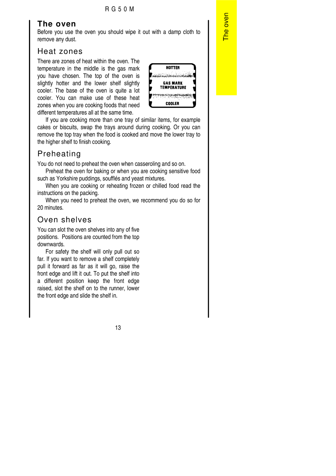 Electrolux R G 5 0 M installation instructions Heat zones, Oven shelves, Minutes 