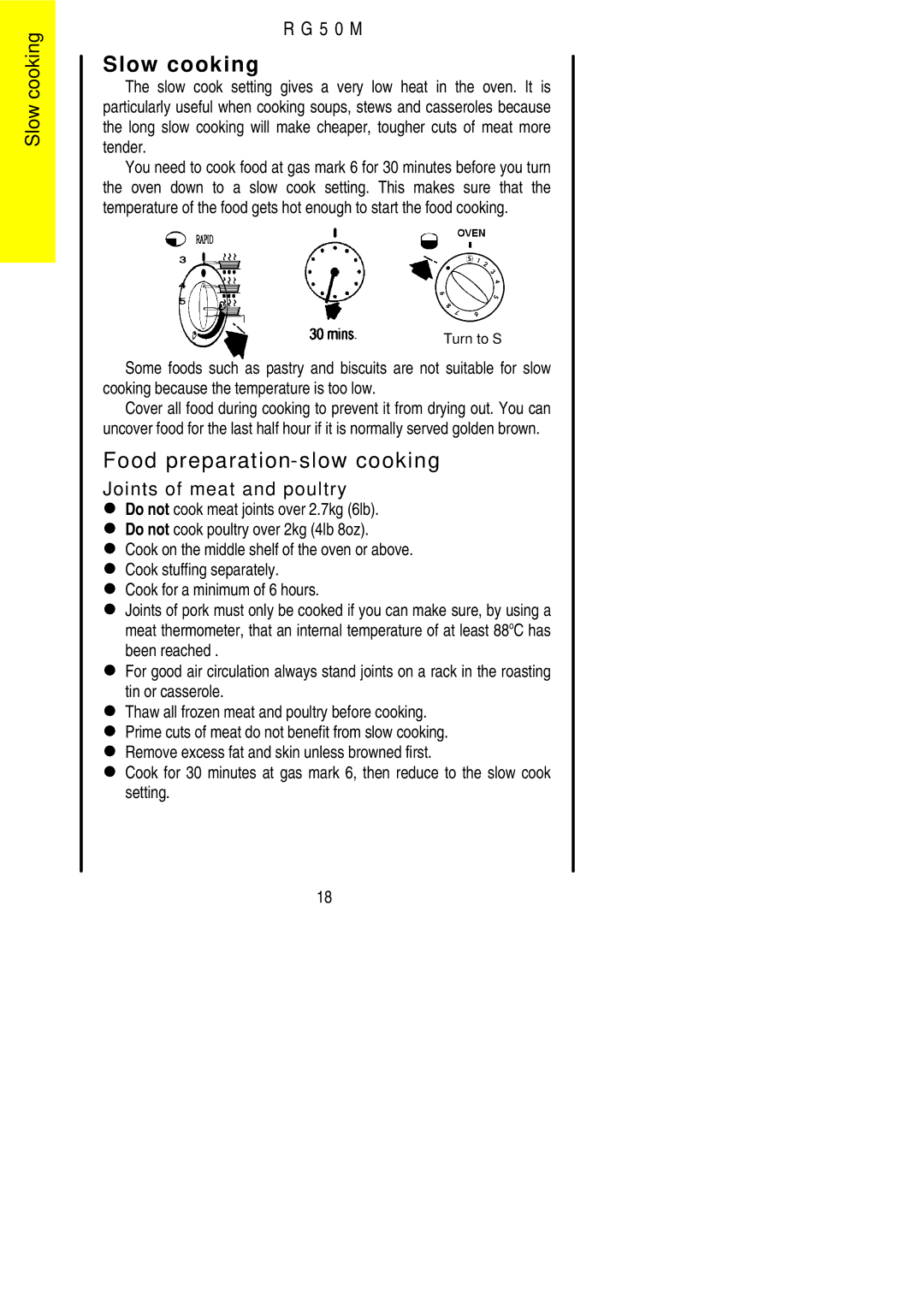 Electrolux R G 5 0 M installation instructions Slow cooking, Food preparation-slow cooking 