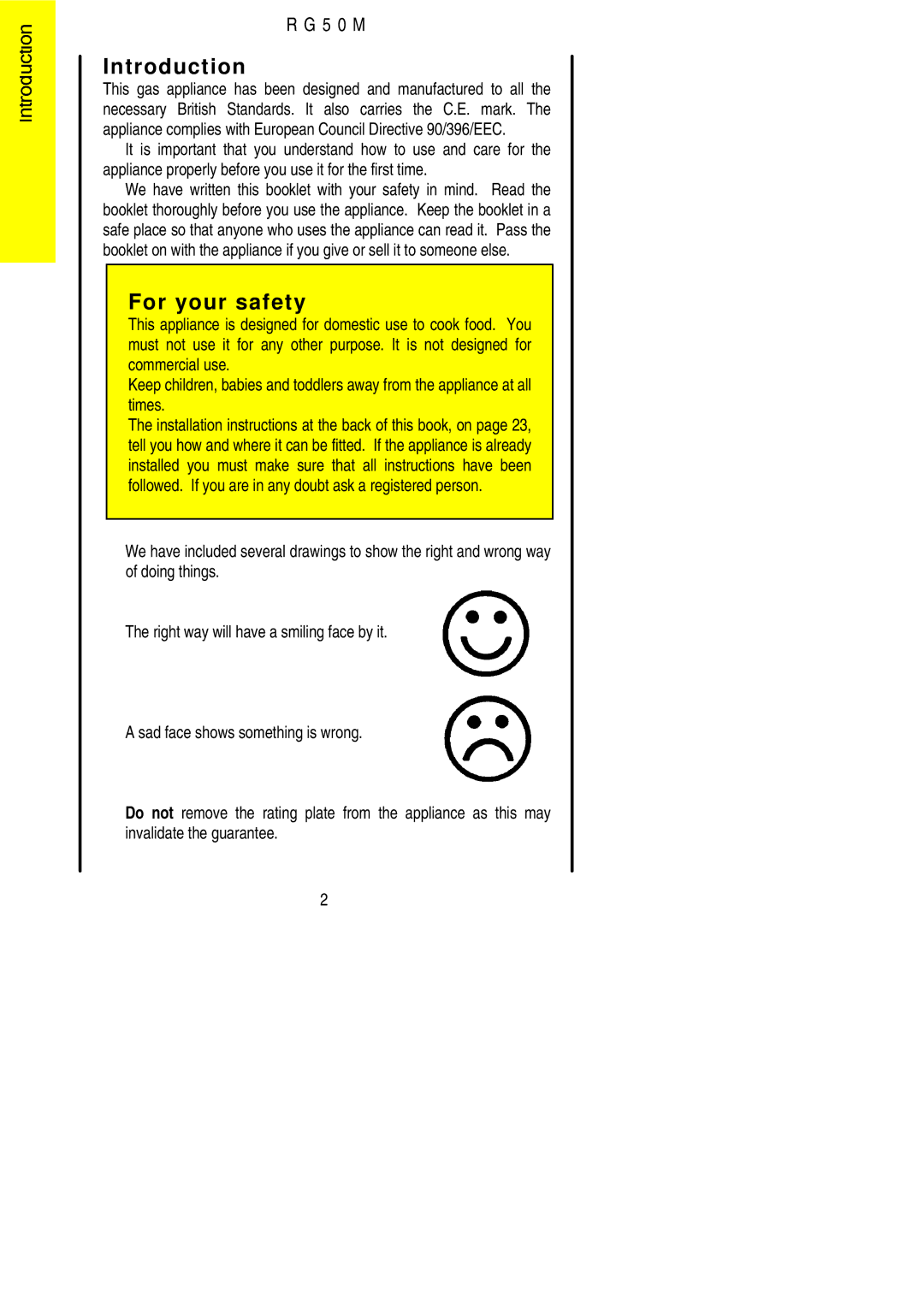 Electrolux R G 5 0 M installation instructions Introduction, For your safety 