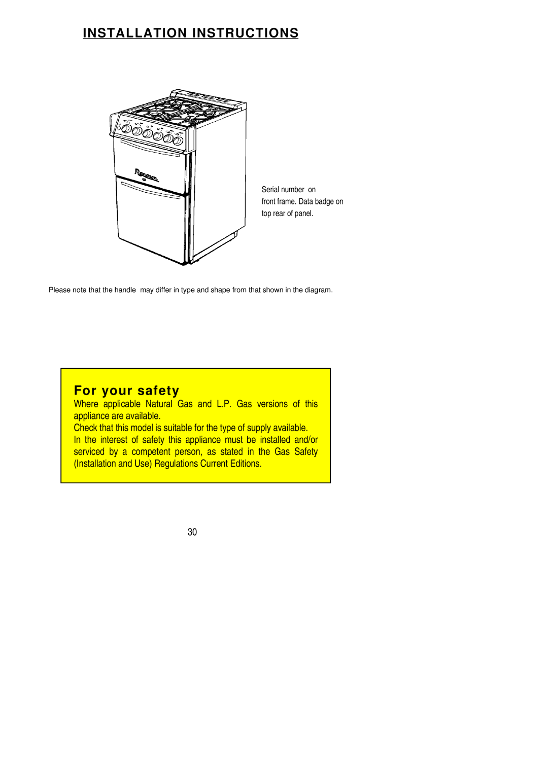 Electrolux R G 5 0 M installation instructions Installation Instructions 