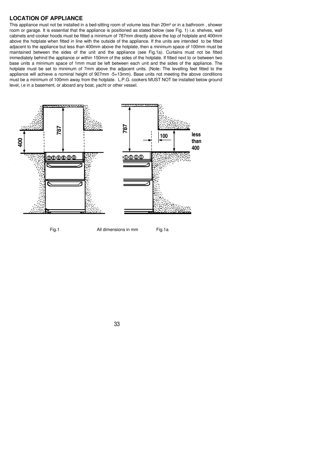 Electrolux R G 5 0 M installation instructions Location of Appliance 